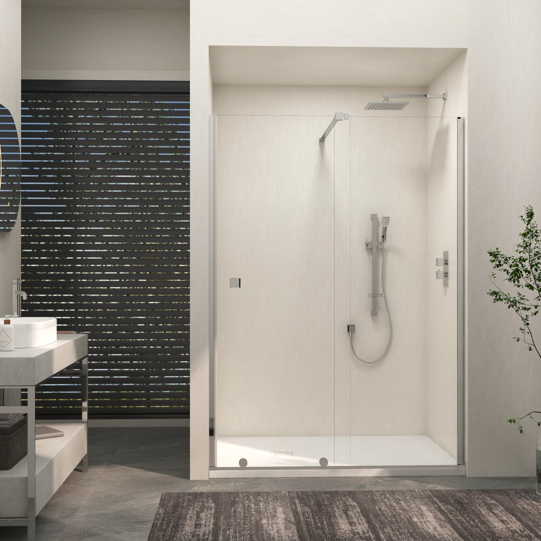 Luton Recessed Sliding Shower Screen with White Slate Effect Stone Shower Tray 8mm Glass, 1950mm Tall - Chrome