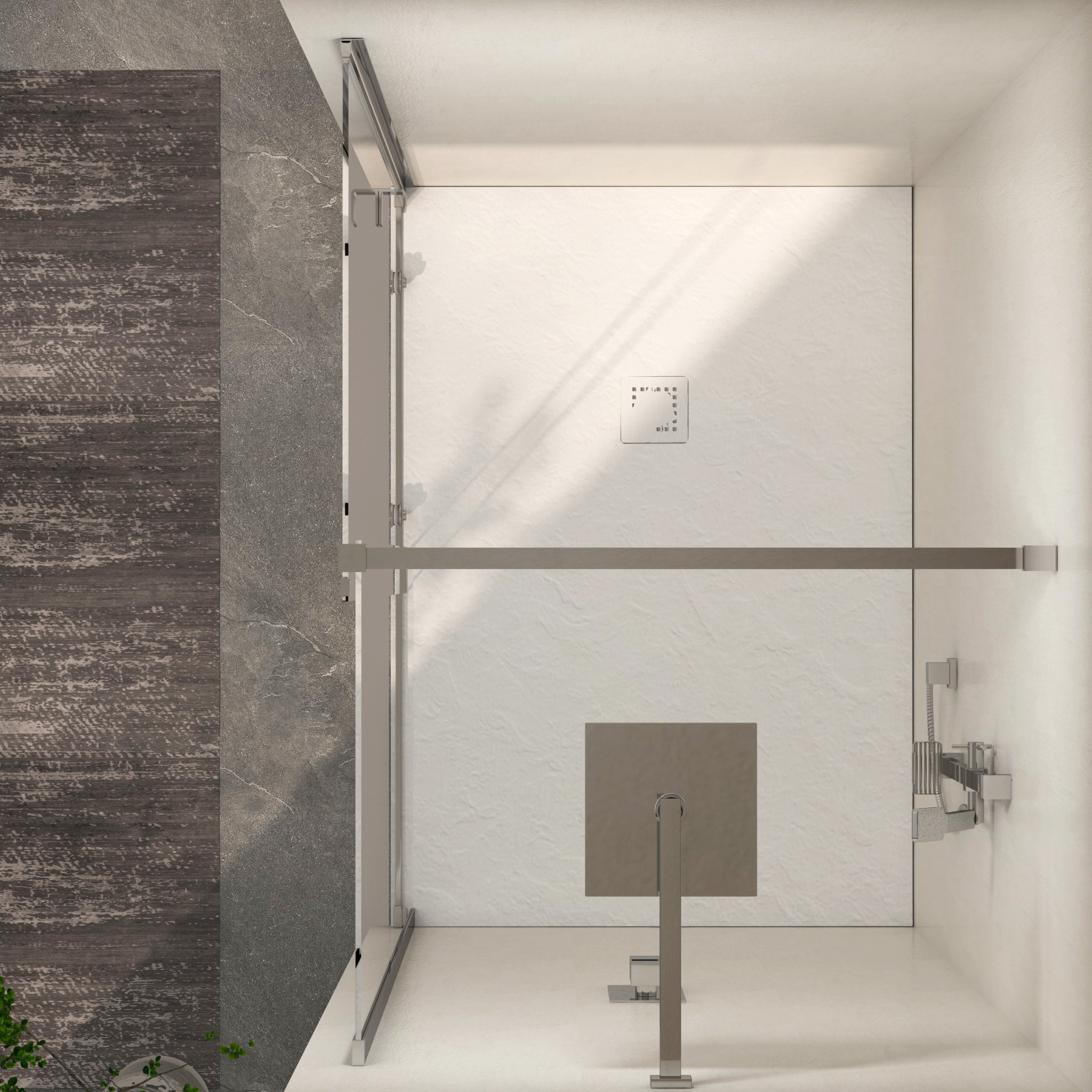 Luton Recessed Sliding Shower Screen with White Slate Effect Stone Shower Tray 8mm Glass, 1950mm Tall - Chrome