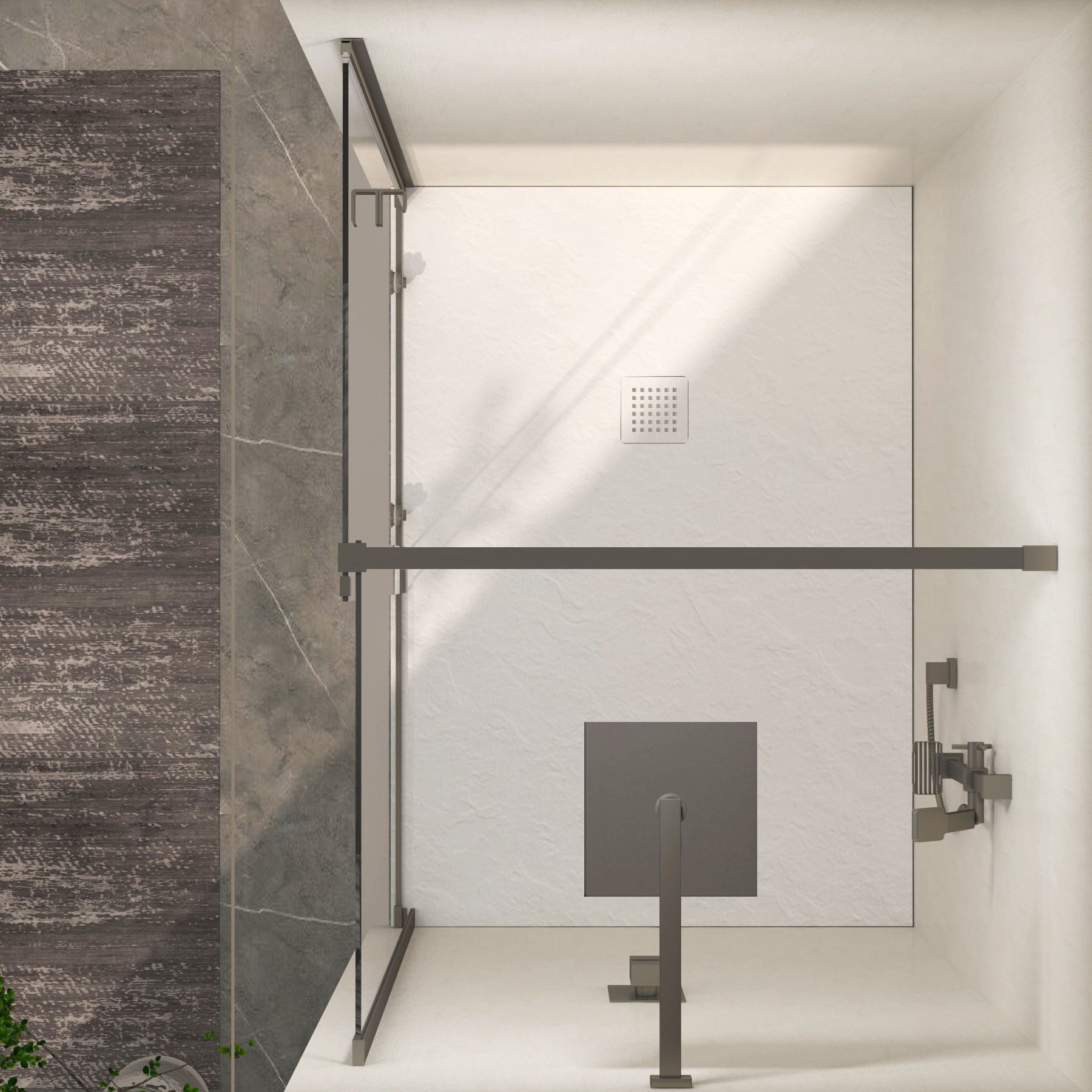 Luton Recessed Sliding Shower Screen with White Slate Effect Stone Shower Tray 8mm Glass, 1950mm Tall - Gun Metal Grey