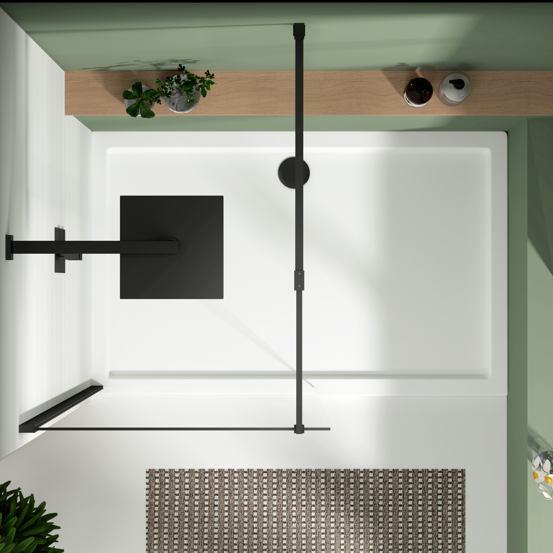 Luton Walk In Wet Room Shower Screen 8mm Easy Clean Glass with Top Support Arm, 1950mm Tall - Matt Black