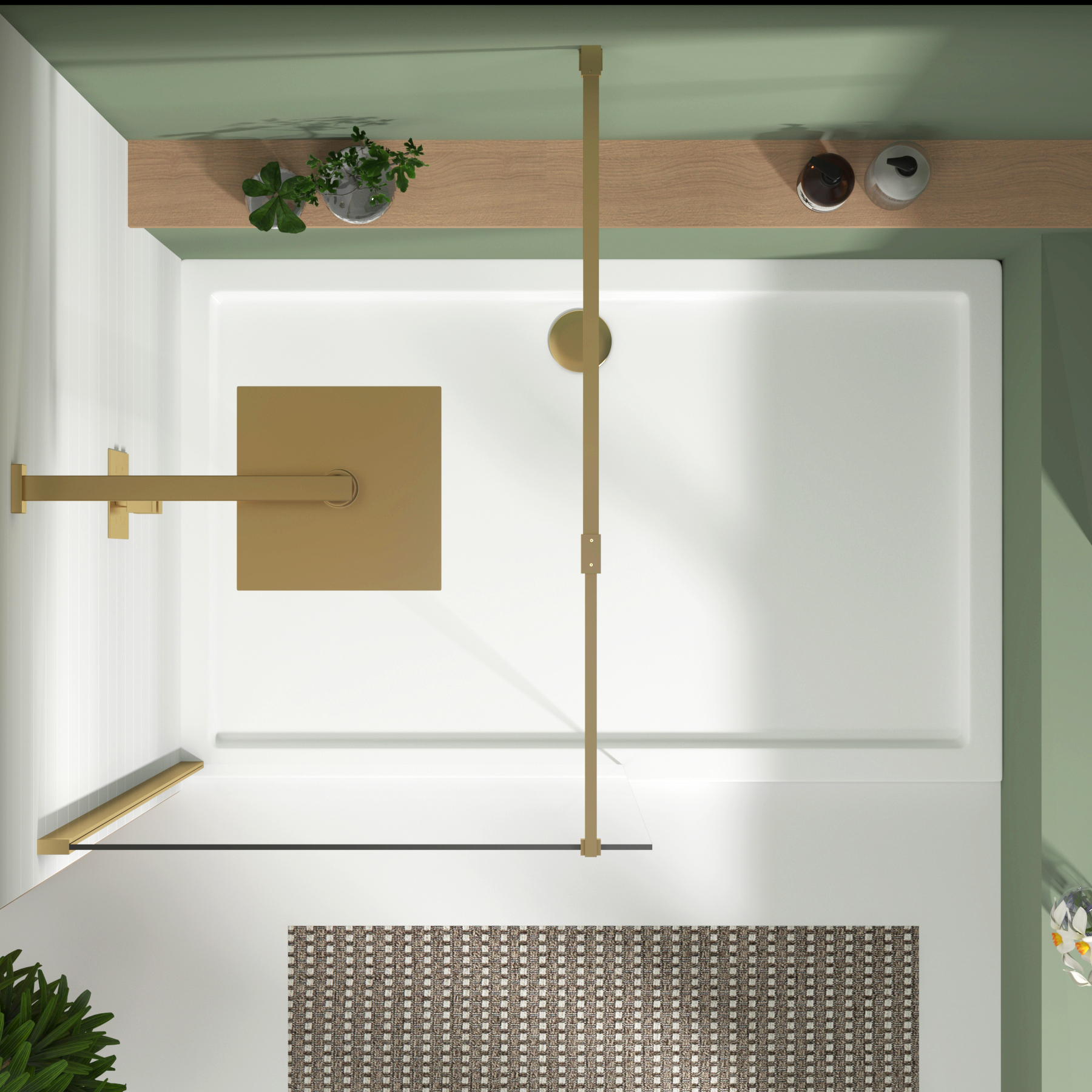 Luton Walk In Wet Room Shower Screen 8mm Easy Clean Glass with Top Support Arm, 1950mm Tall - Brushed Brass