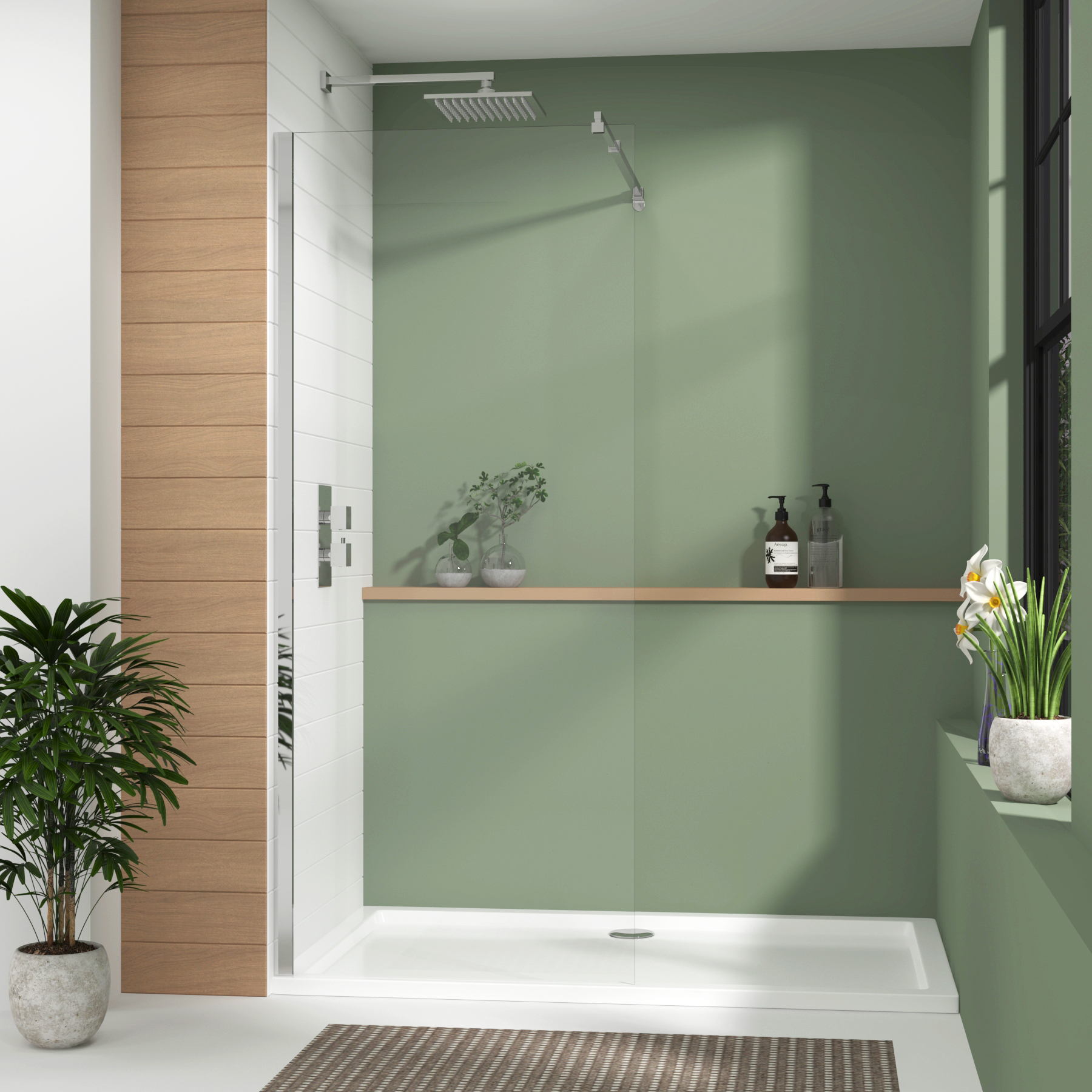 Luton Walk In Wet Room Shower Screen 8mm Easy Clean Glass with Top Support Arm, 1950mm Tall