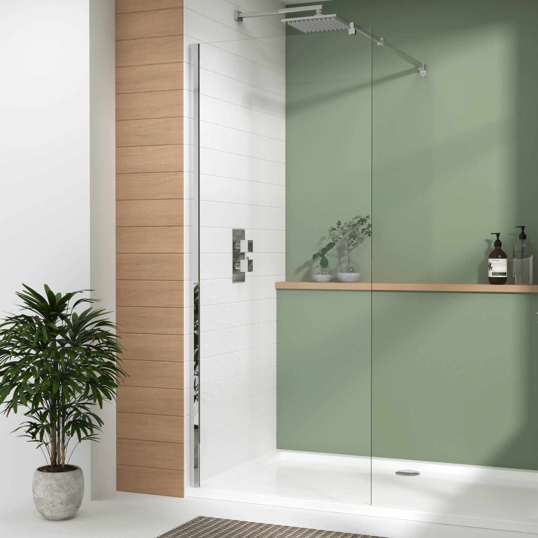 Luton Walk In Wet Room Shower Screen 8mm Easy Clean Glass with Top Support Arm, 1950mm Tall