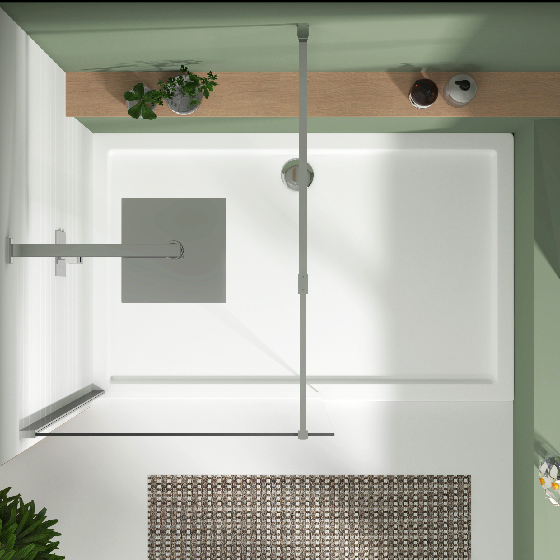 Luton Walk In Wet Room Shower Screen 8mm Easy Clean Glass with Top Support Arm, 1950mm Tall