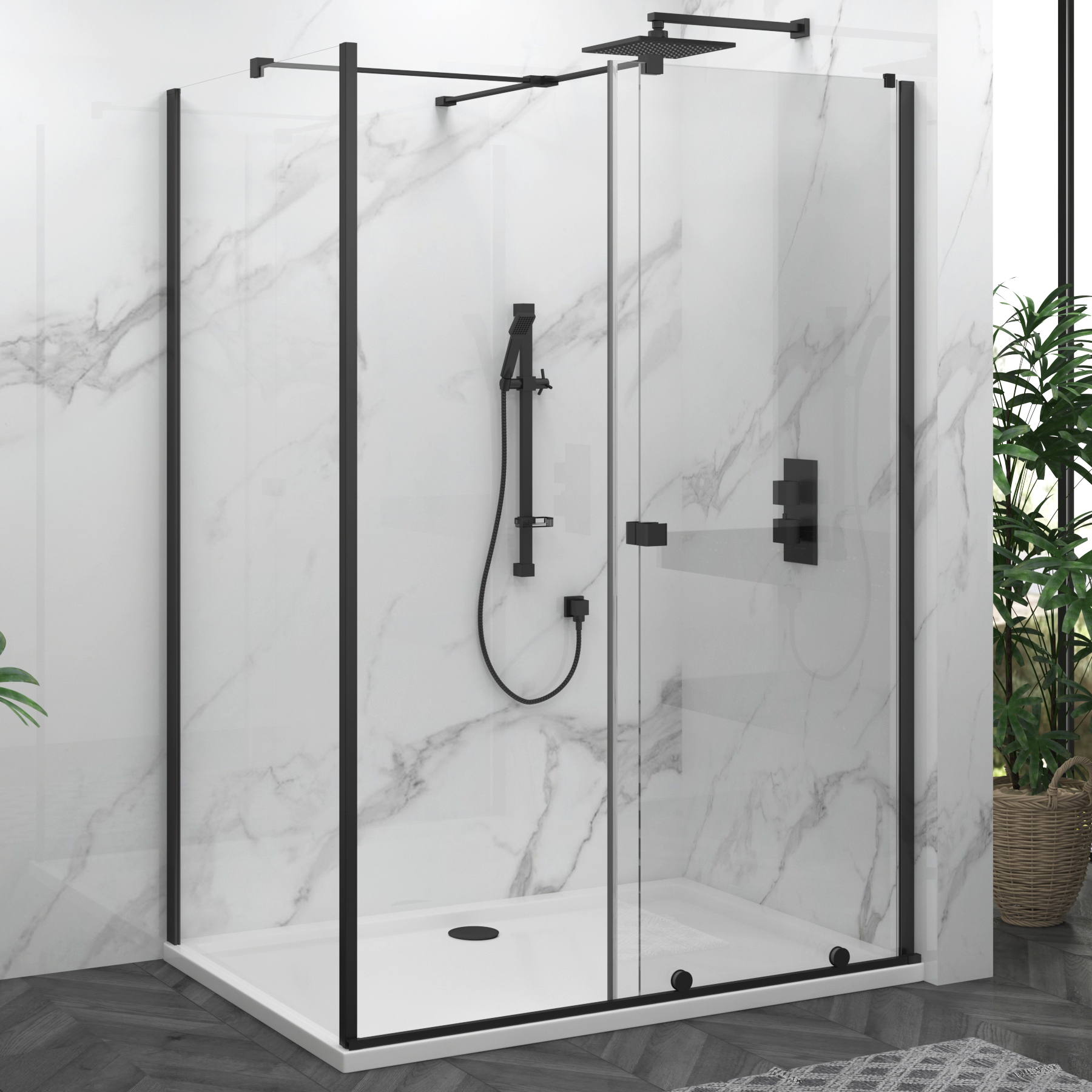 Luton 1400 x 900mm Wet Room Sliding Shower Screen Enclosure with Tray 8mm Easy Clean Glass, 1950mm Tall - Matt Black