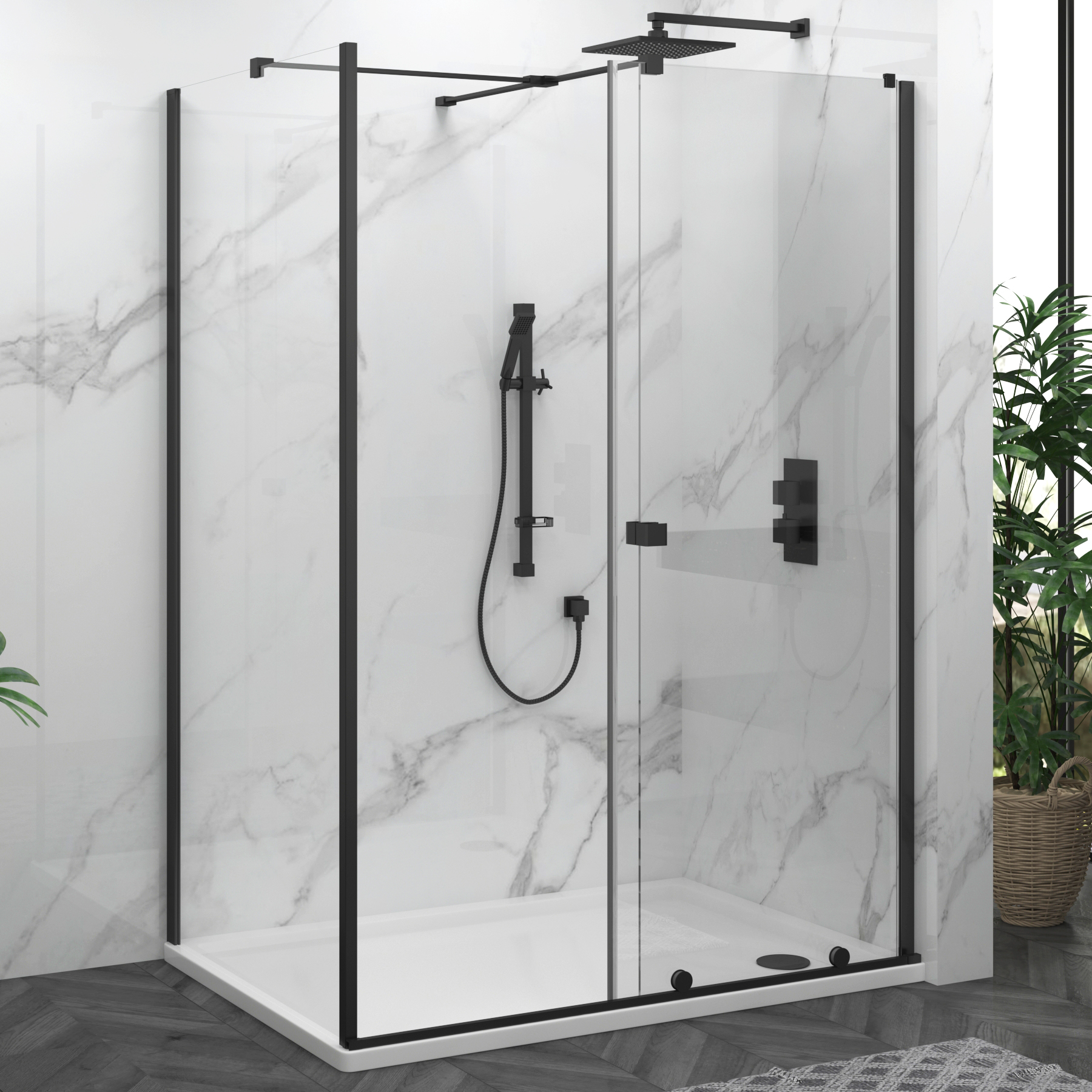 Luton 1000 x 800mm Wet Room Sliding Shower Screen Enclosure with Tray 8mm Easy Clean Glass, 1950mm Tall - Matt Black
