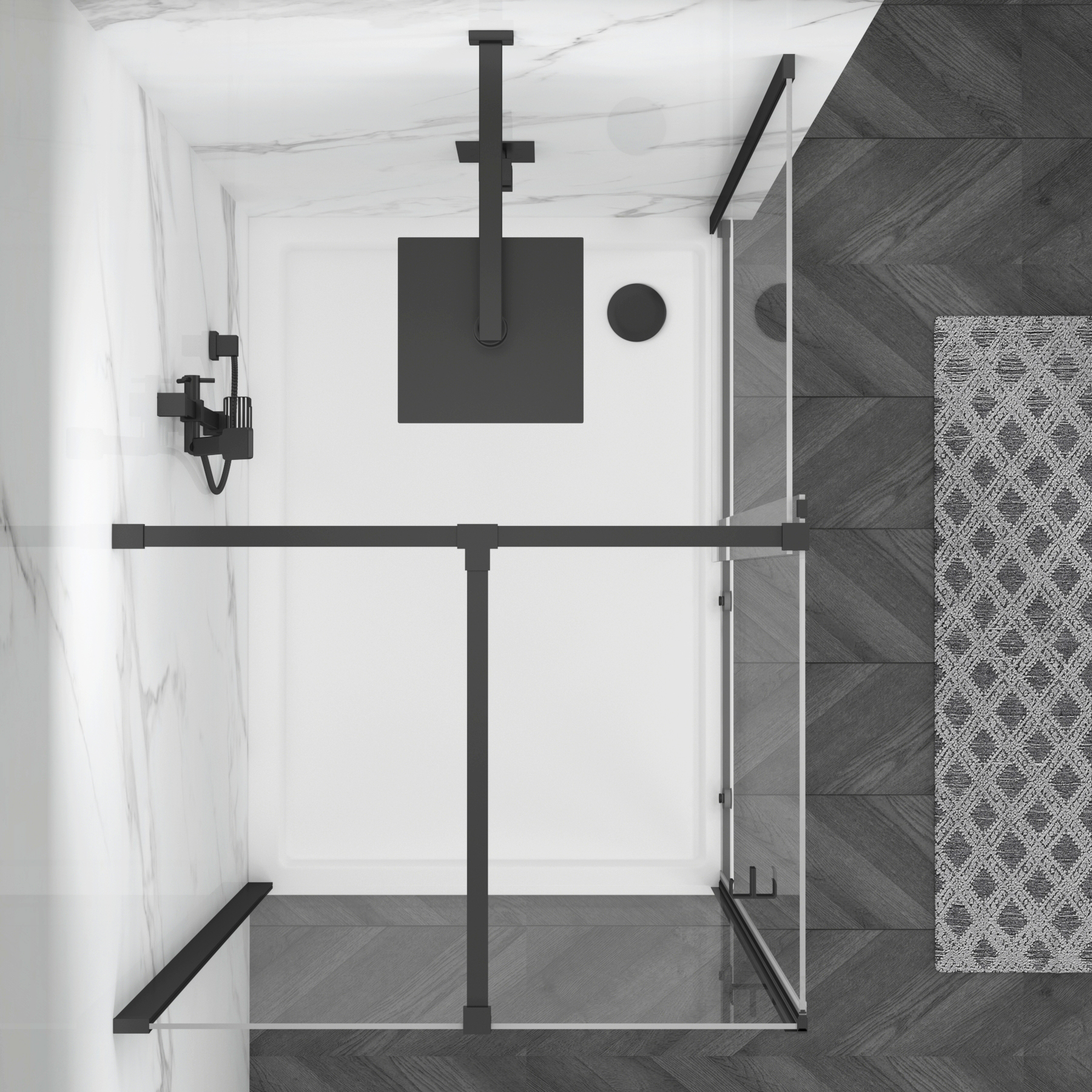 Luton 1000 x 800mm Wet Room Sliding Shower Screen Enclosure with Tray 8mm Easy Clean Glass, 1950mm Tall - Matt Black