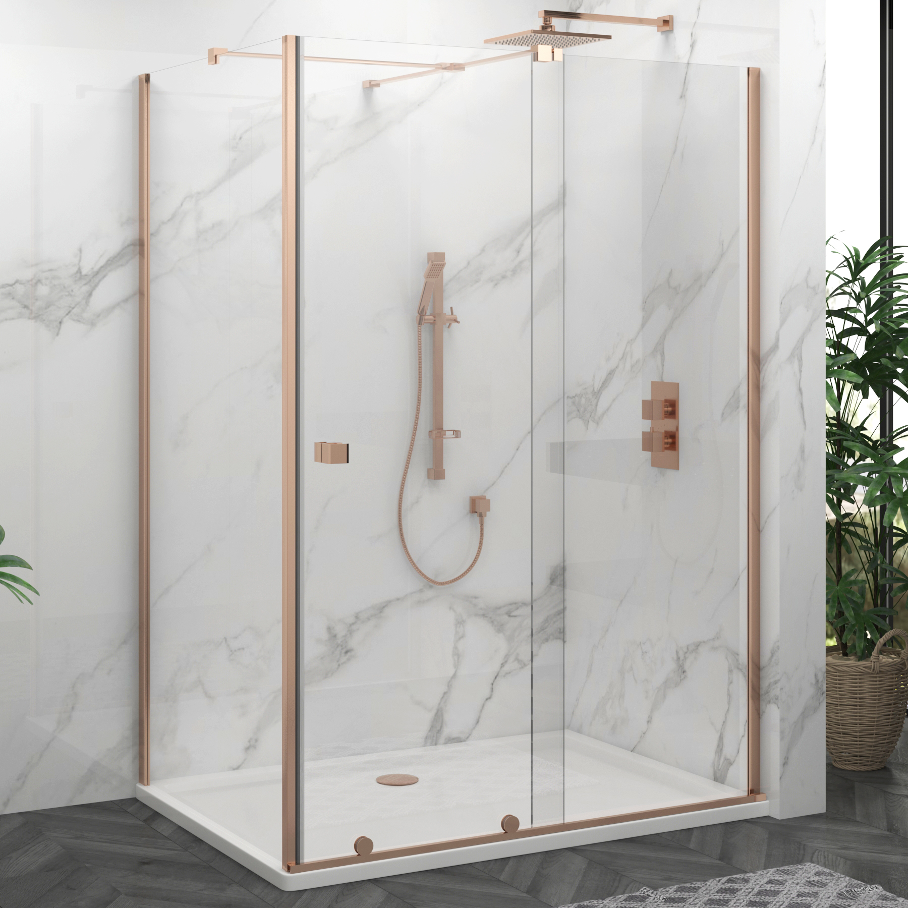 Luton 1700 x 700mm Wet Room Sliding Shower Screen Enclosure with Tray 8mm Easy Clean Glass, 1950mm Tall - Brushed Bronze