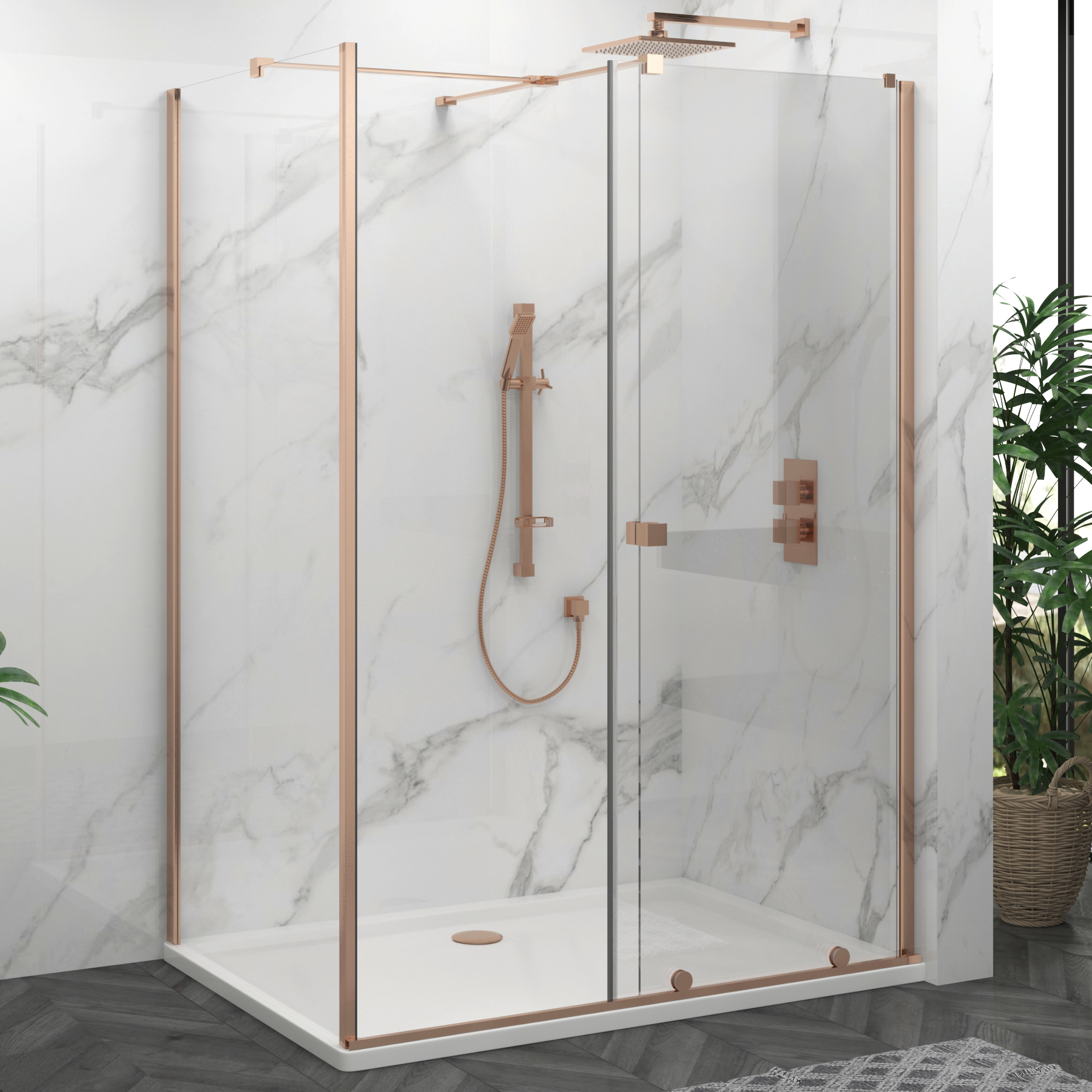 Luton Wet Room Sliding Shower Screen Enclosure with Tray 8mm Easy Clean Glass, 1950mm Tall - Brushed Bronze