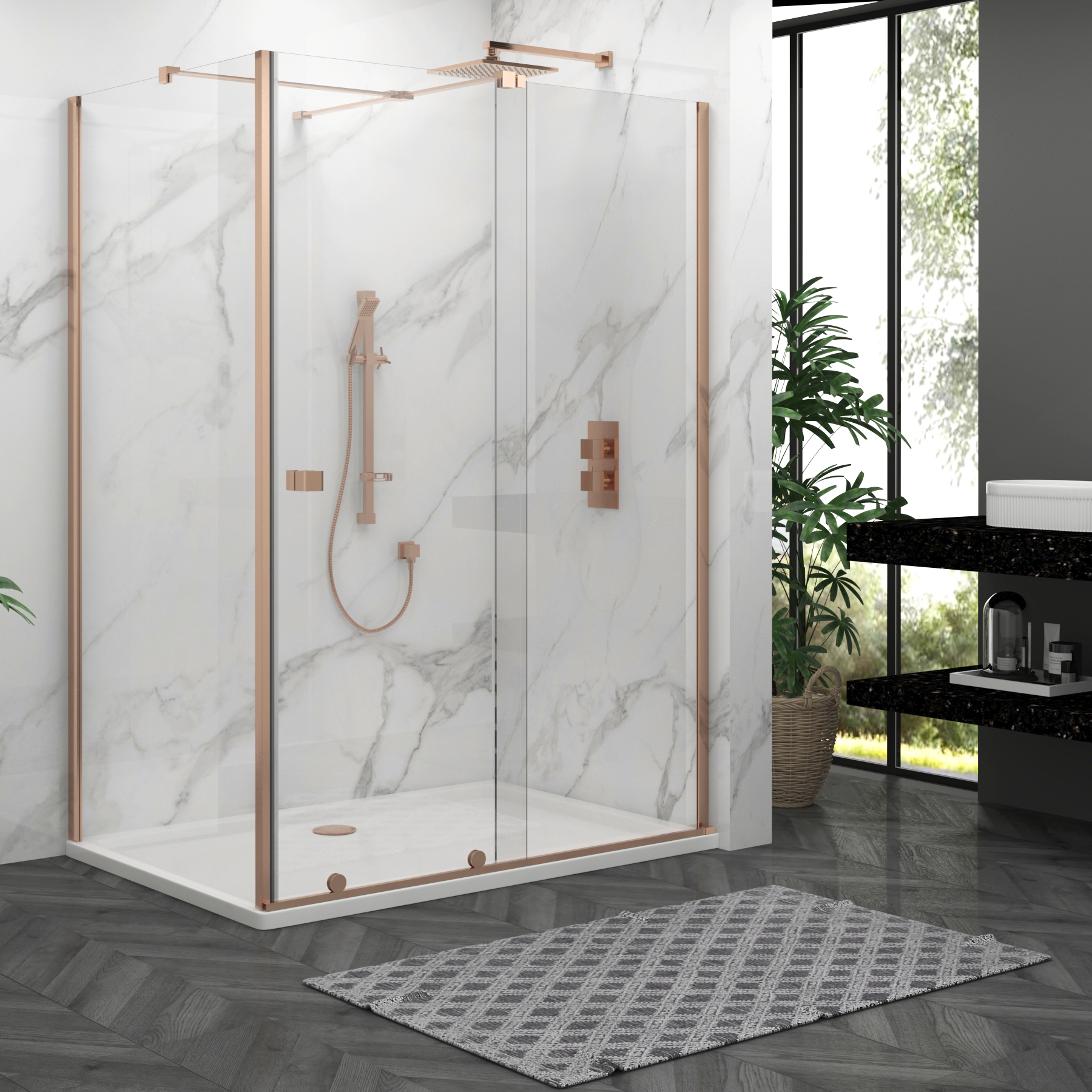 Luton Wet Room Sliding Shower Screen Enclosure with Tray 8mm Easy Clean Glass, 1950mm Tall - Brushed Bronze