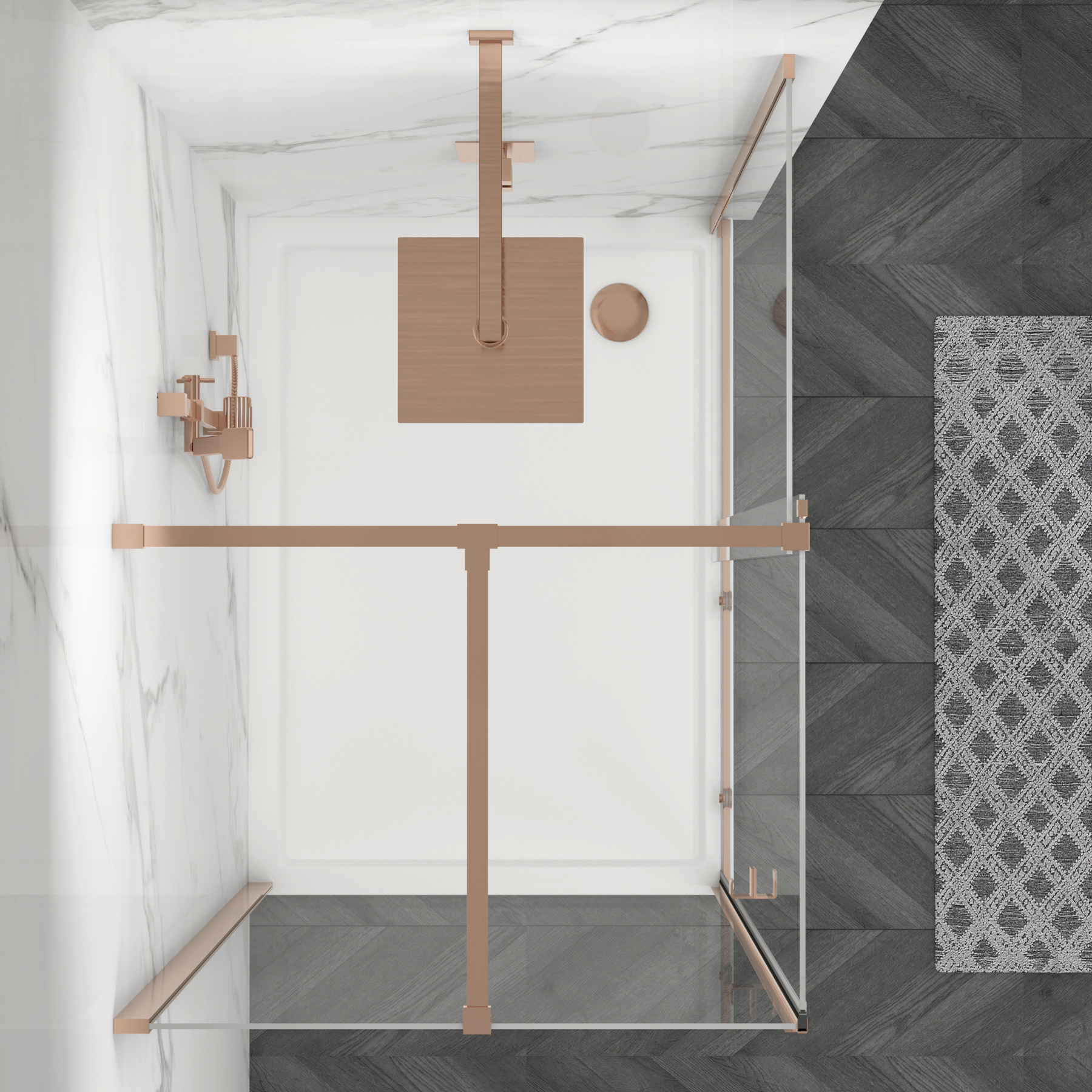 Luton Wet Room Sliding Shower Screen Door with Side Panel 8mm Easy Clean Glass, 1950mm Tall - Brushed Bronze