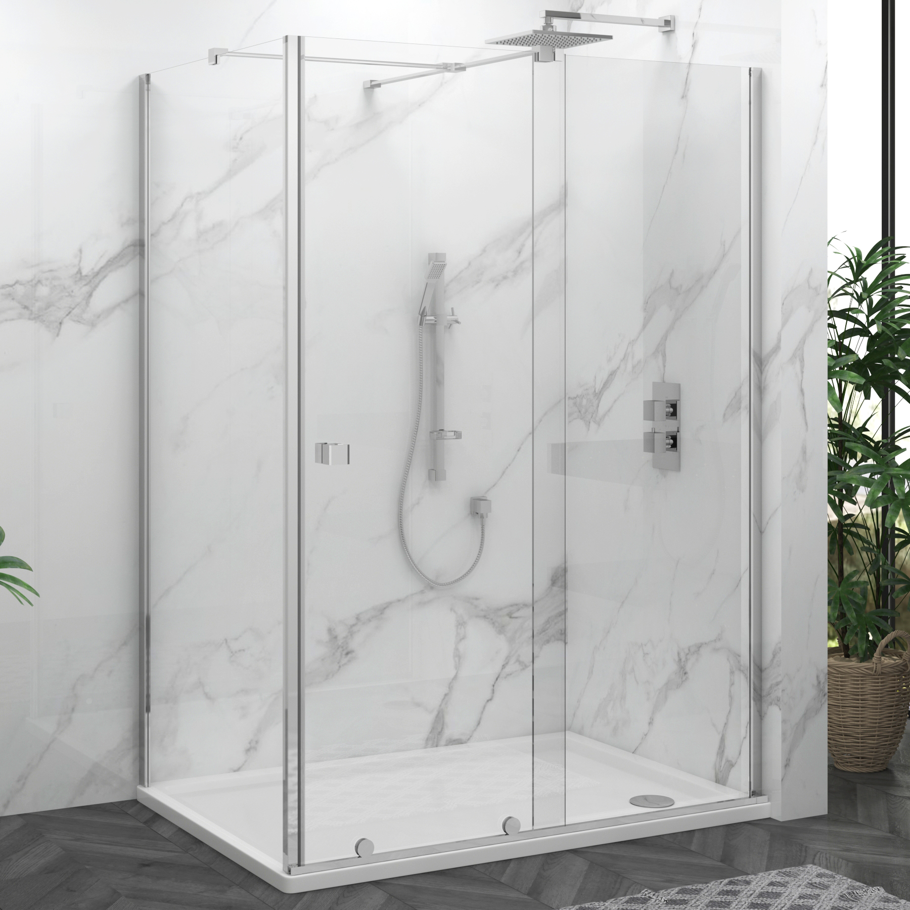 Luton Wet Room Sliding Shower Screen Door with Side Panel 8mm Easy Clean Glass, 1950mm Tall