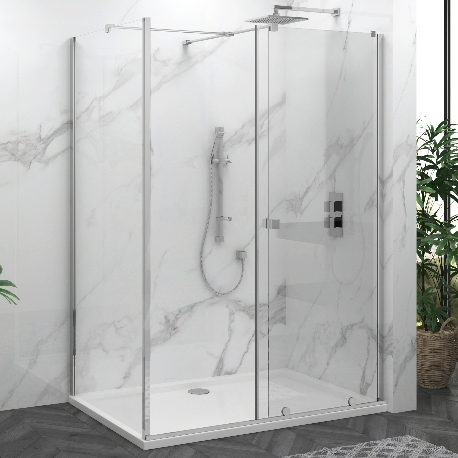 Luton 1400 x 900mm Wet Room Sliding Shower Screen Enclosure with Tray 8mm Easy Clean Glass, 1950mm Tall