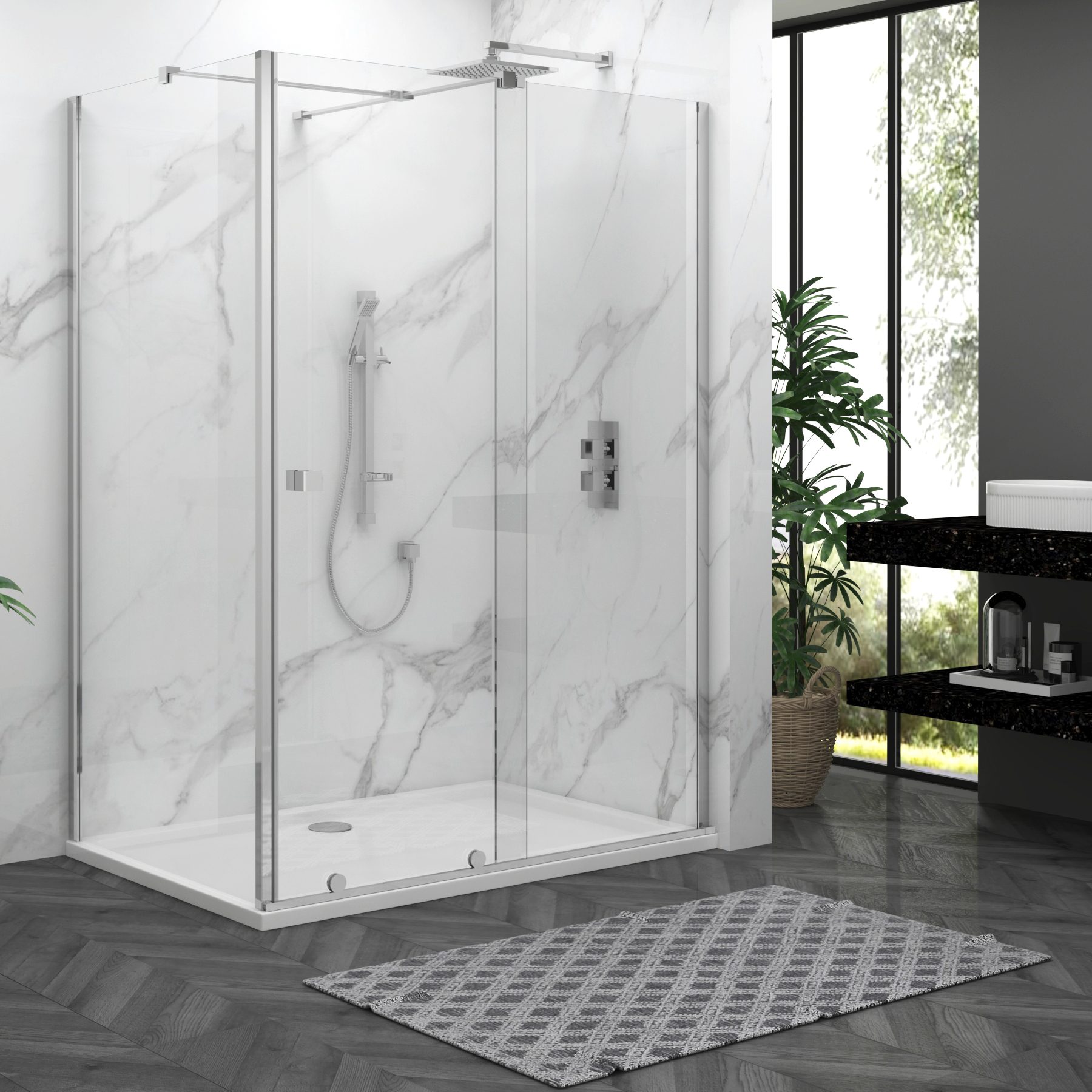 Luton 1400 x 900mm Wet Room Sliding Shower Screen Enclosure with Tray 8mm Easy Clean Glass, 1950mm Tall