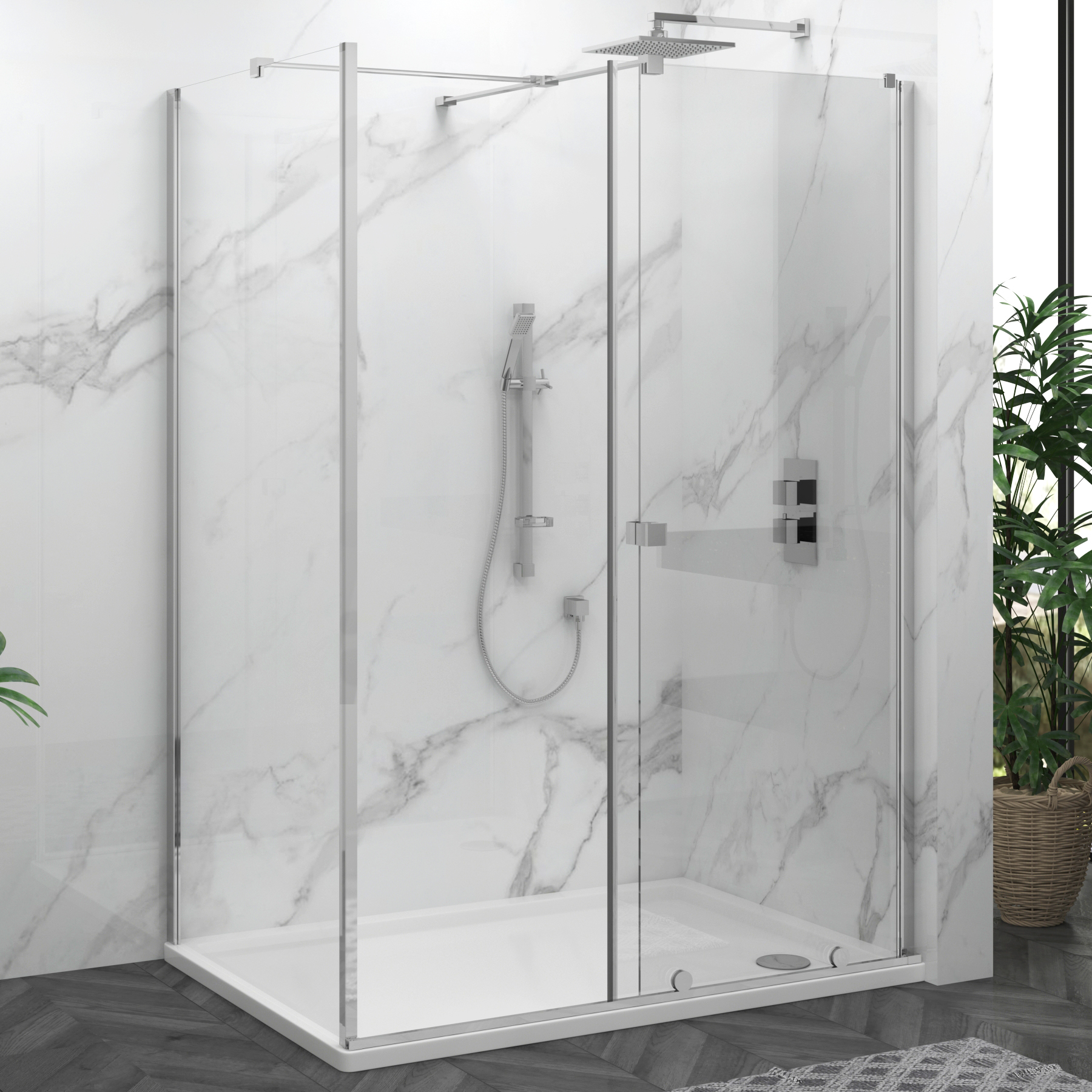 Luton Wet Room Sliding Shower Screen Door with Side Panel 8mm Easy Clean Glass, 1950mm Tall