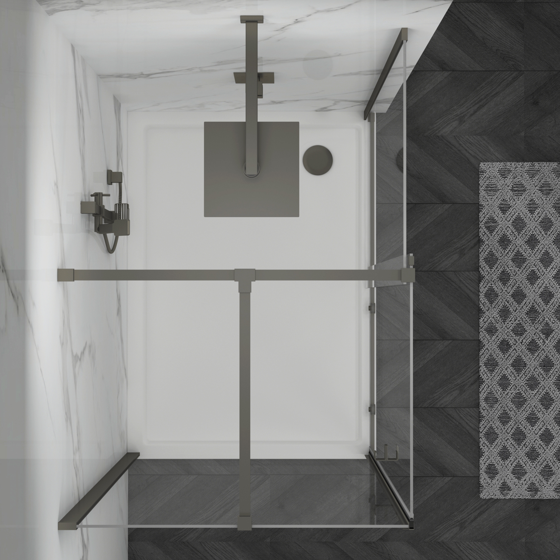 Luton Wet Room Sliding Shower Screen Door with Side Panel 8mm Easy Clean Glass, 1950mm Tall - Gun Metal Grey
