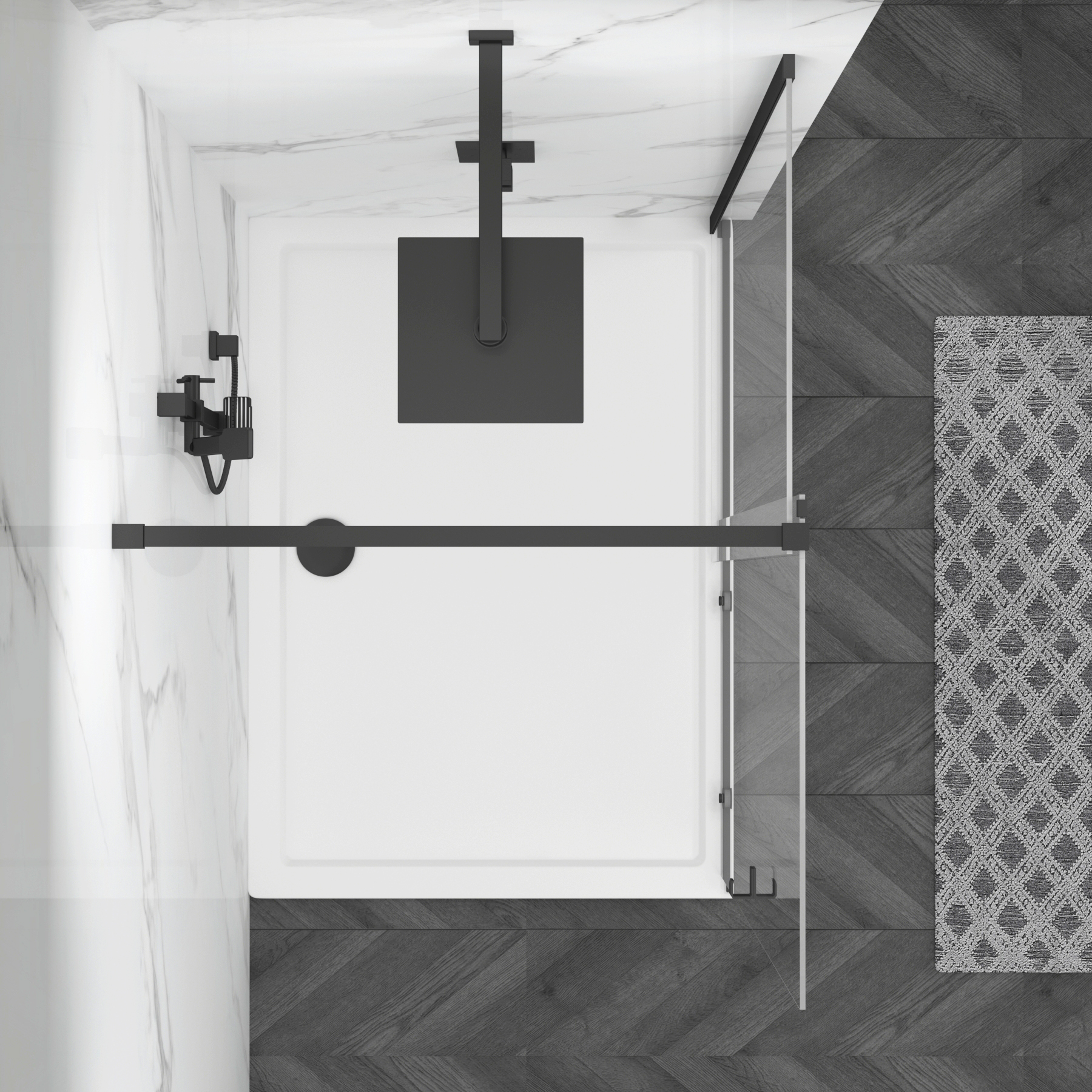 Luton Wet Room Sliding Shower Screen 8mm Easy Clean Glass, 1950mm Tall - Matt Black
