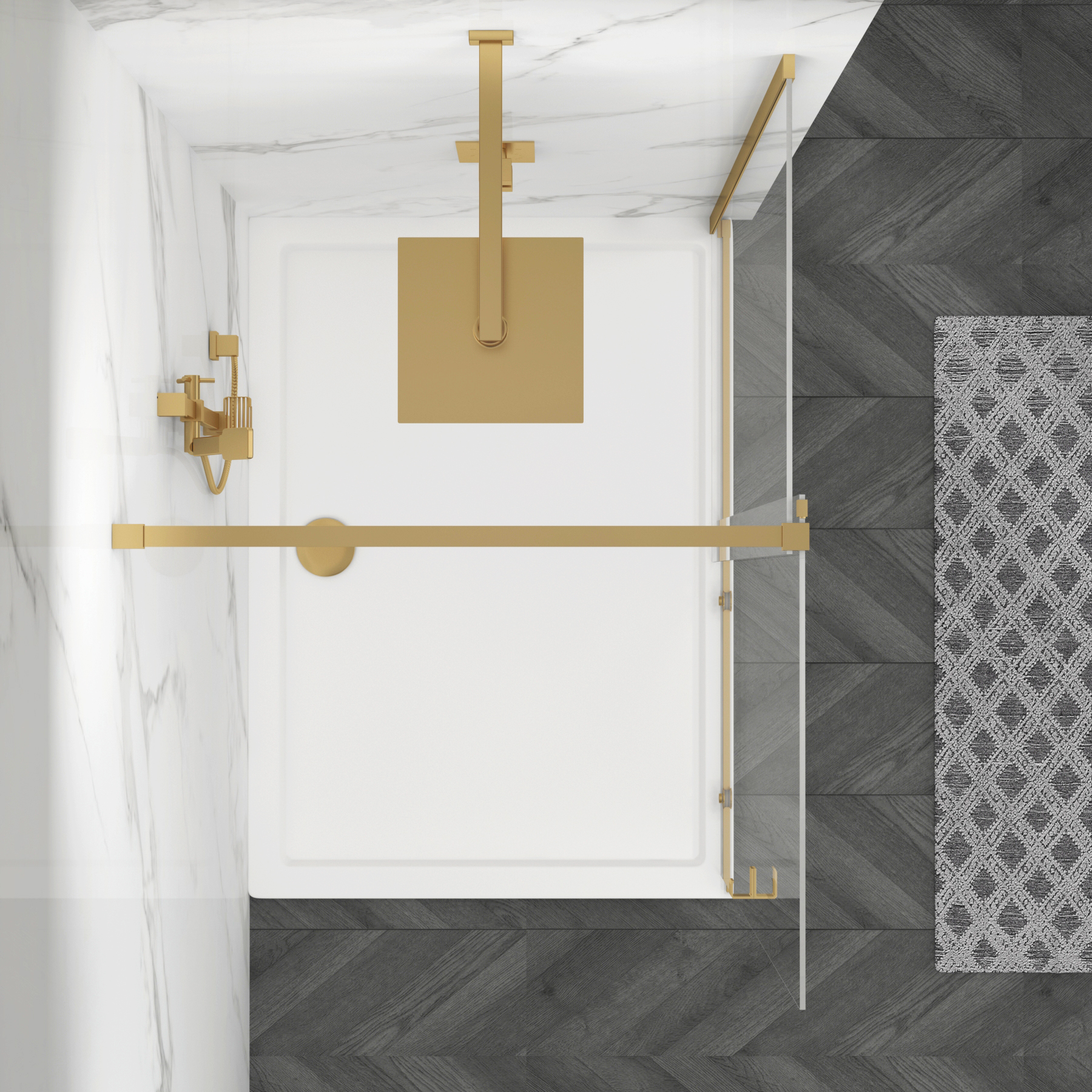 Luton Wet Room Sliding Shower Screen 8mm Easy Clean Glass, 1950mm Tall - Brushed Brass