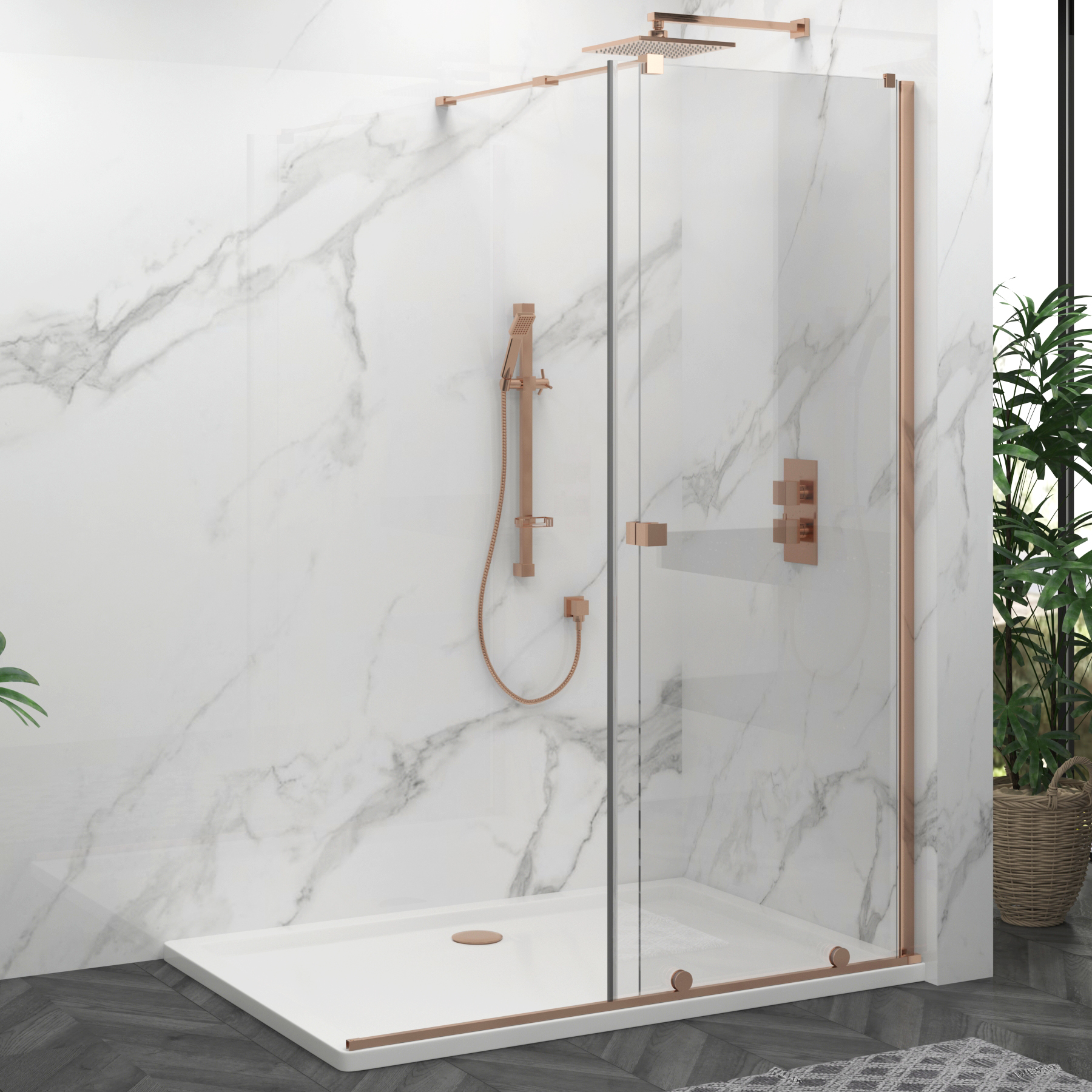 Luton Wet Room Sliding Shower Screen 8mm Easy Clean Glass, 1950mm Tall - Brushed Bronze