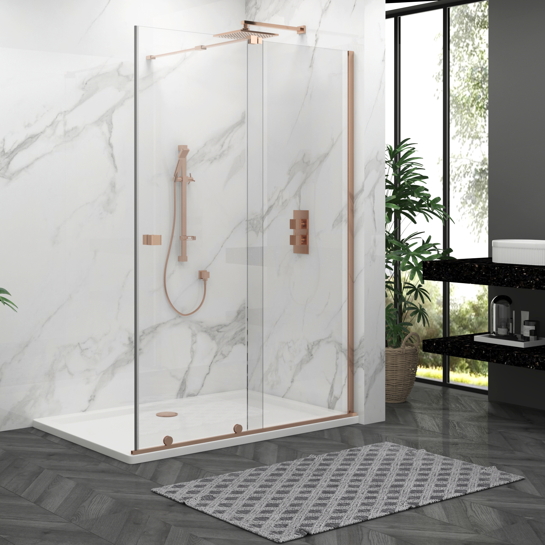 Luton Wet Room Sliding Shower Screen 8mm Easy Clean Glass, 1950mm Tall - Brushed Bronze