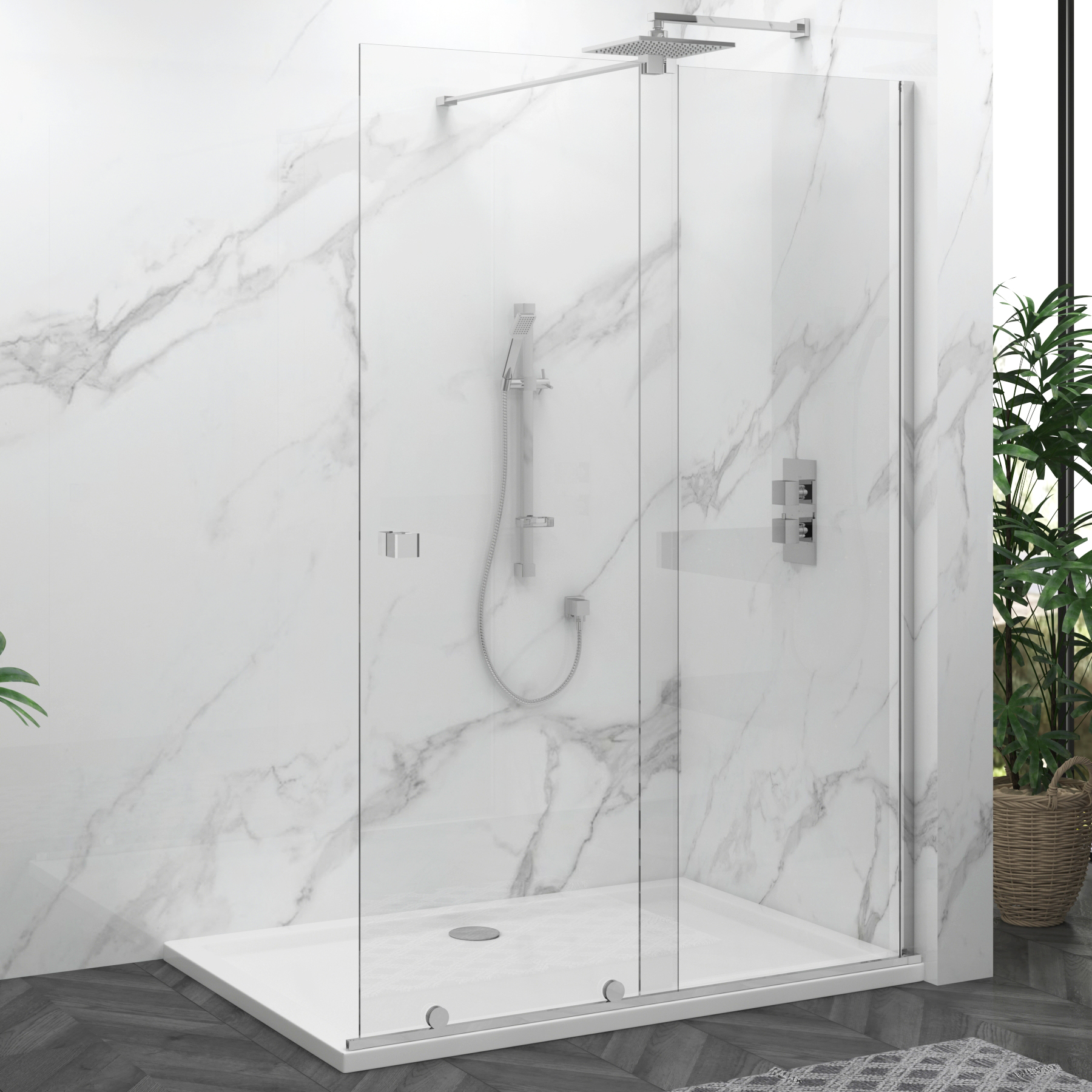 Luton Wet Room Sliding Shower Screen 8mm Easy Clean Glass, 1950mm Tall - Chrome