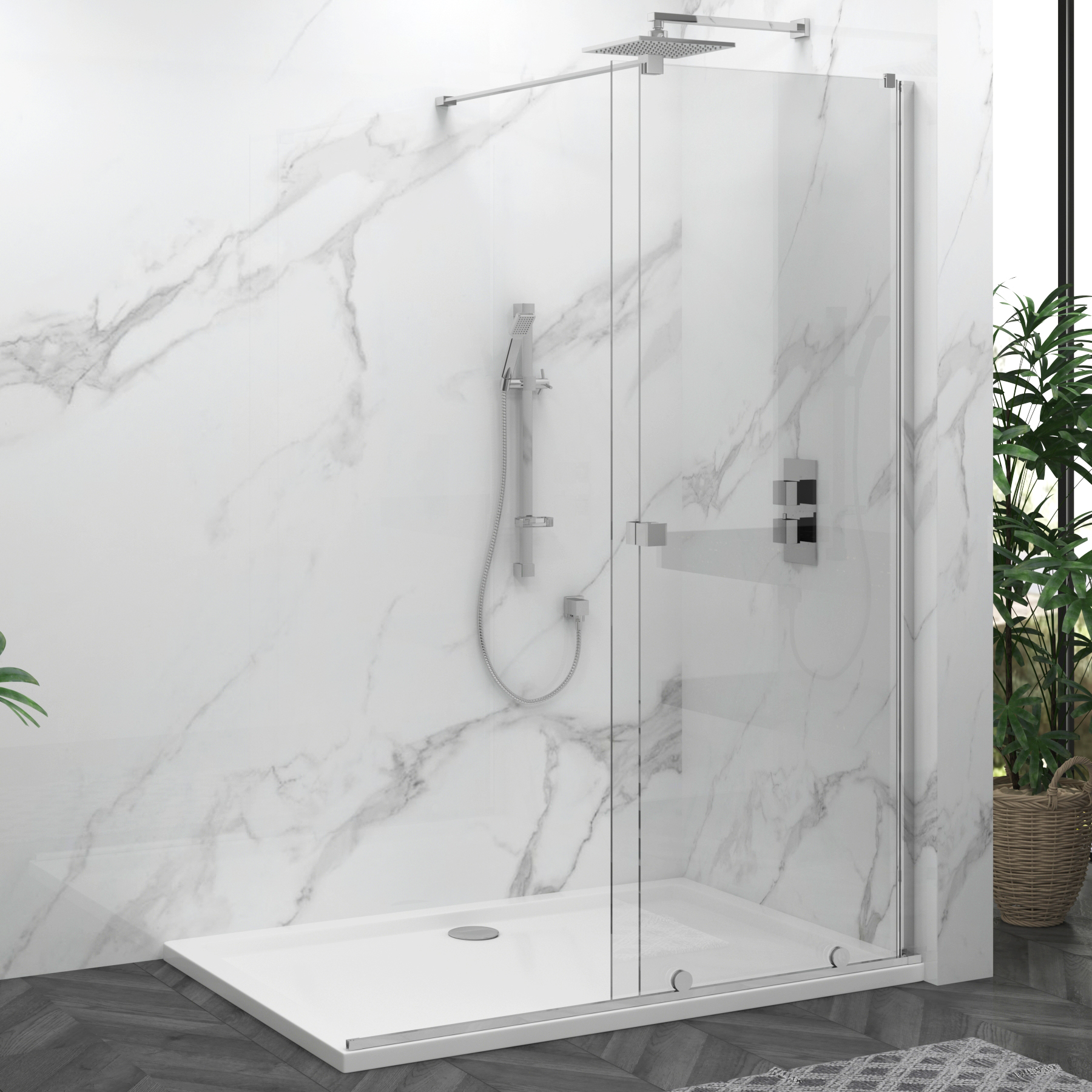 Luton Wet Room Sliding Shower Screen 8mm Easy Clean Glass, 1950mm Tall - Chrome