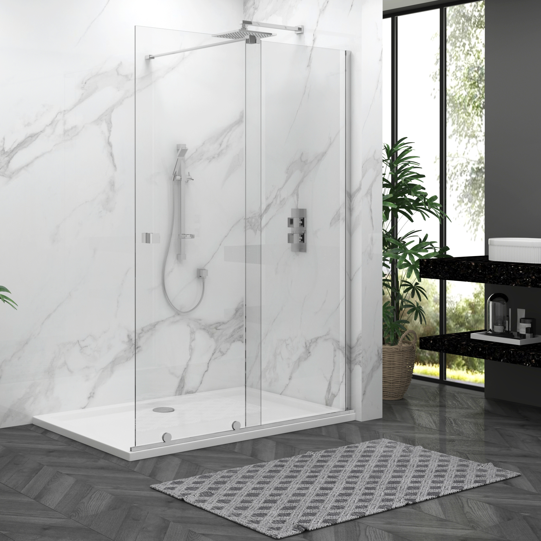 Luton Wet Room Sliding Shower Screen 8mm Easy Clean Glass, 1950mm Tall - Chrome