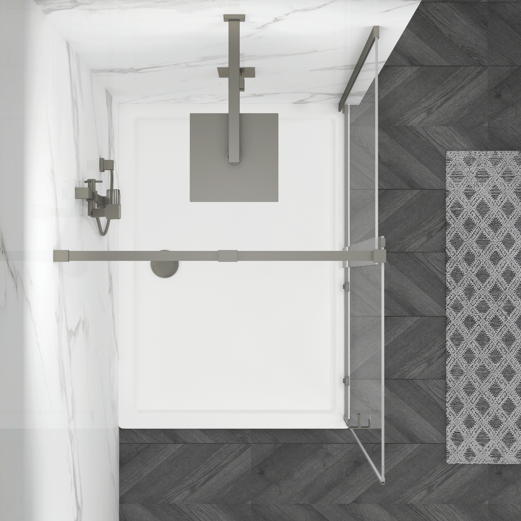 Luton Wet Room Sliding Shower Screen 8mm Easy Clean Glass, 1950mm Tall - Gun Metal Grey