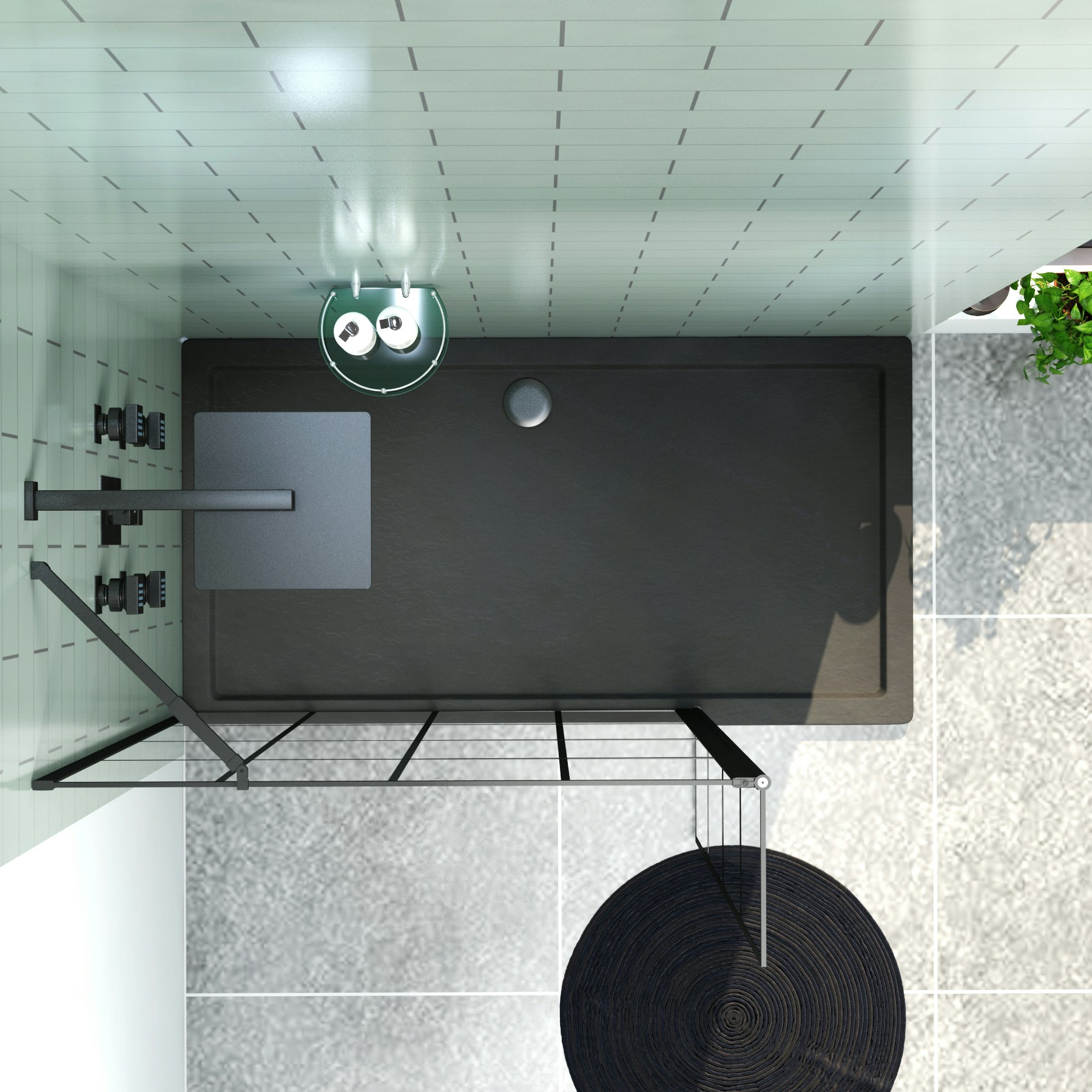 Milan Wet Room Shower Screen Matt Black Grid with Flipper Panel 8mm