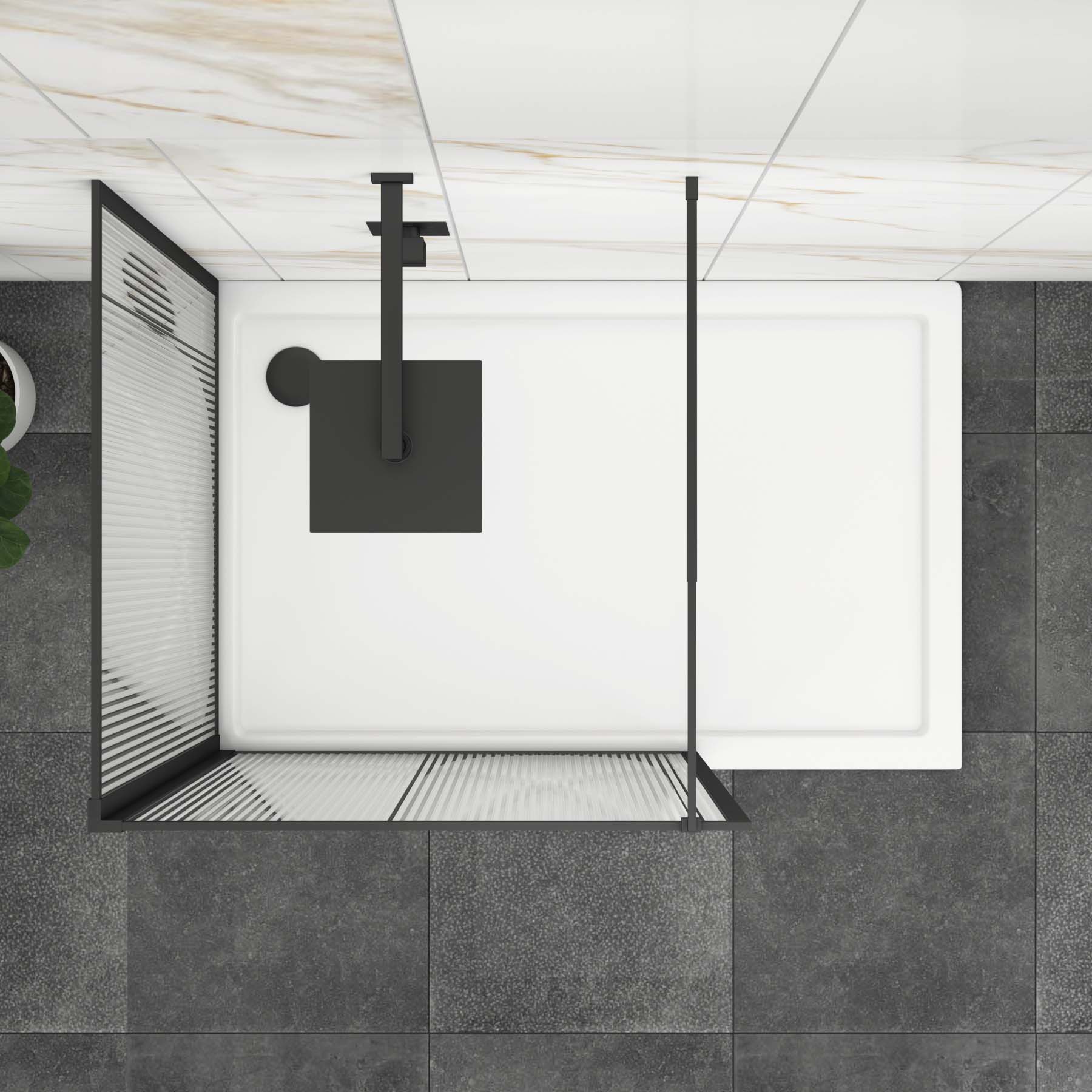 Luxor 2 Sided Walk In Fluted Shower Enclosure with 1200 x 900mm Tray & Matt Black Frame 8mm Easy Clean Glass