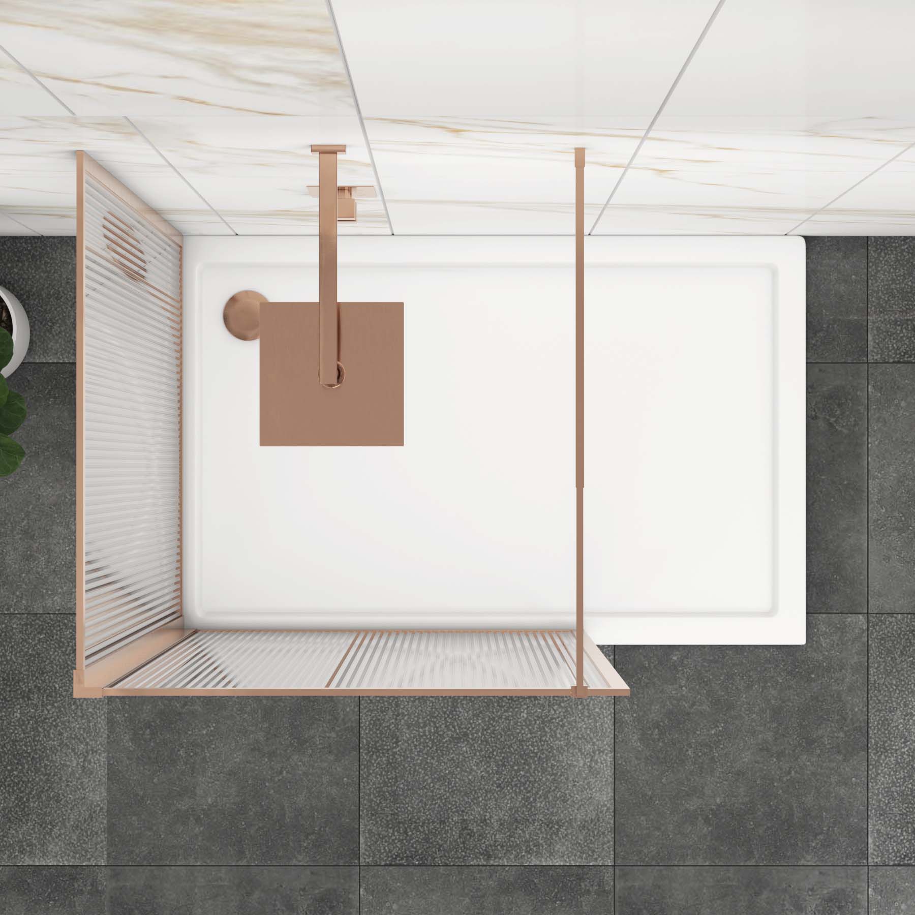 Luxor 2 Sided Walk In Fluted Shower Enclosure with Stone Tray & Brushed Bronze Frame 8mm Easy Clean Glass