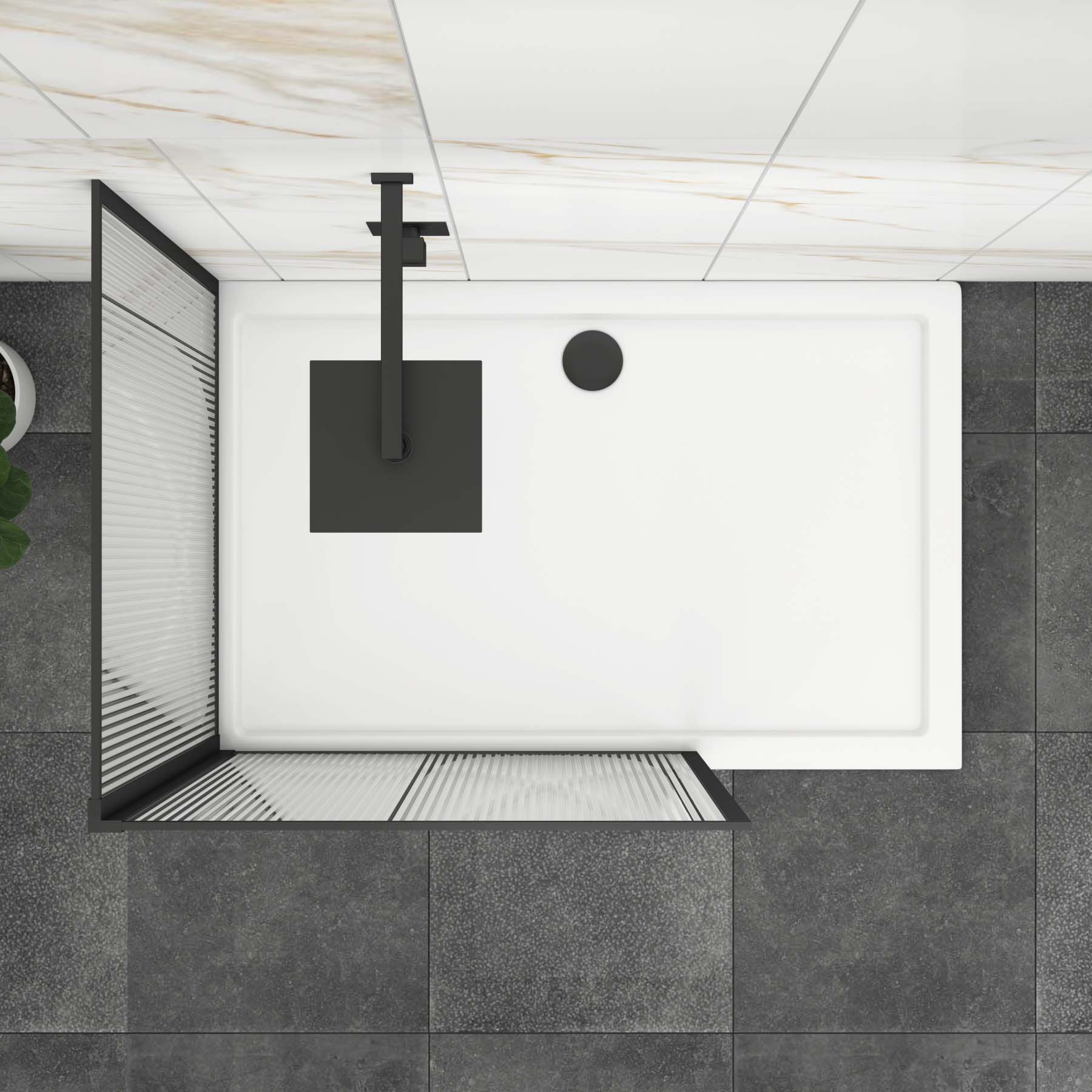 Luxor 2 Sided Walk In Fluted Shower Enclosure with 1700 x 900mm Tray & Matt Black Frame 8mm Easy Clean Glass