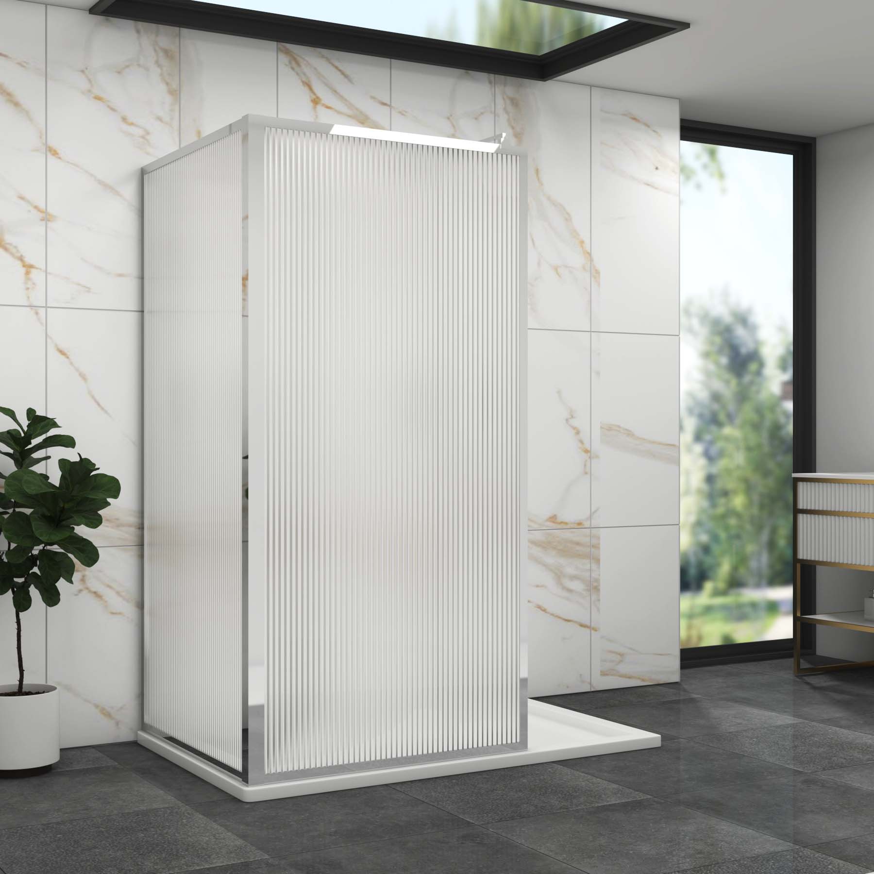 Luxor 2 Sided Walk In Fluted Shower Enclosure with 1700 x 900mm Tray & Chrome Frame 8mm Easy Clean Glass