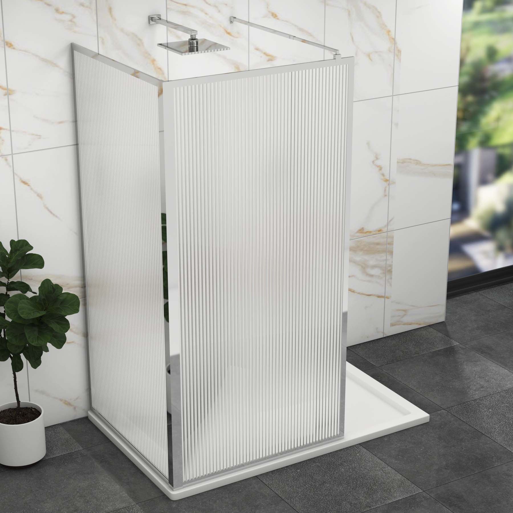 Luxor 2 Sided Walk In Fluted Shower Enclosure with 1700 x 900mm Tray & Chrome Frame 8mm Easy Clean Glass