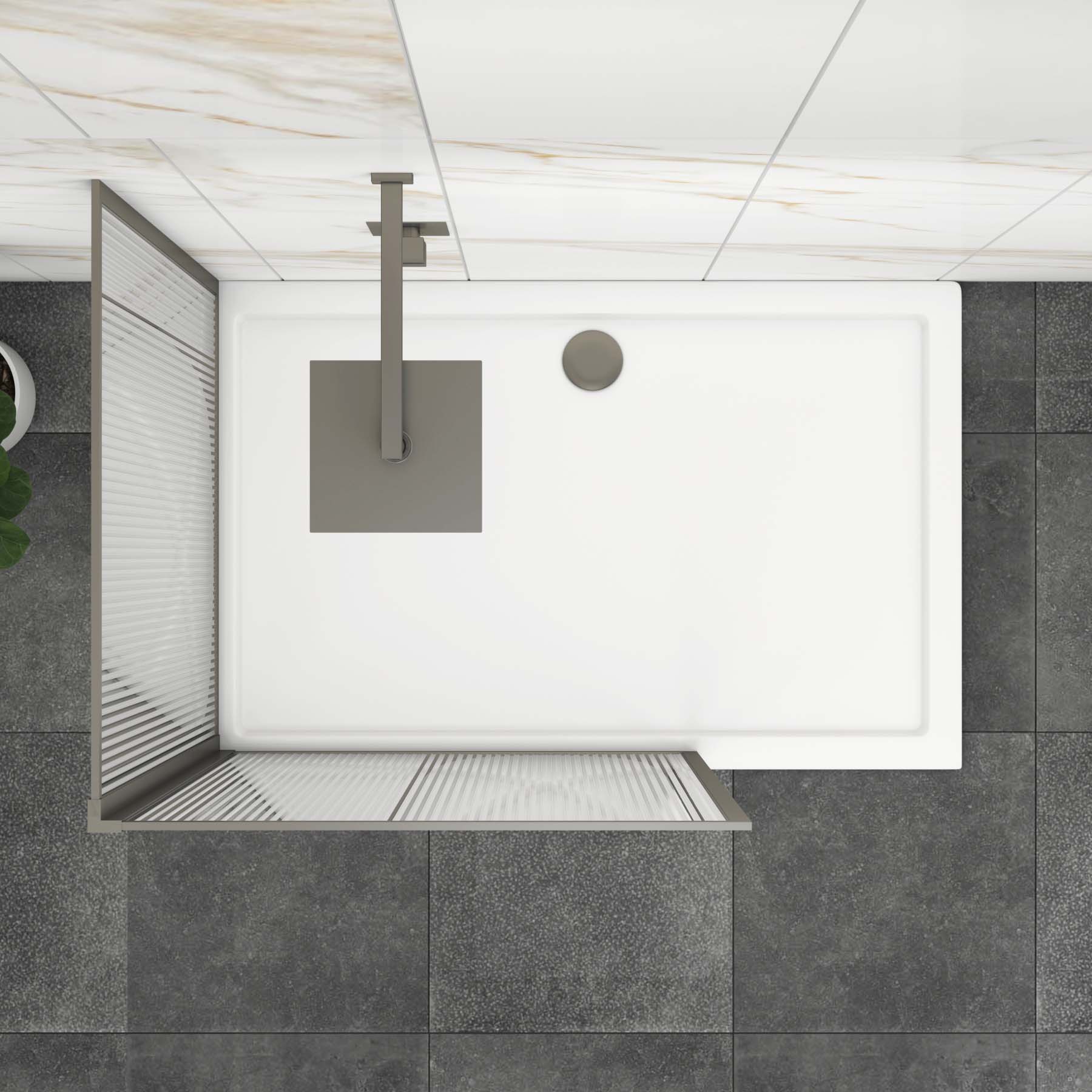 Luxor 2 Sided Walk In Fluted Shower Enclosure with 1700 x 900mm Tray & Gun Metal Grey Frame 8mm Easy Clean Glass