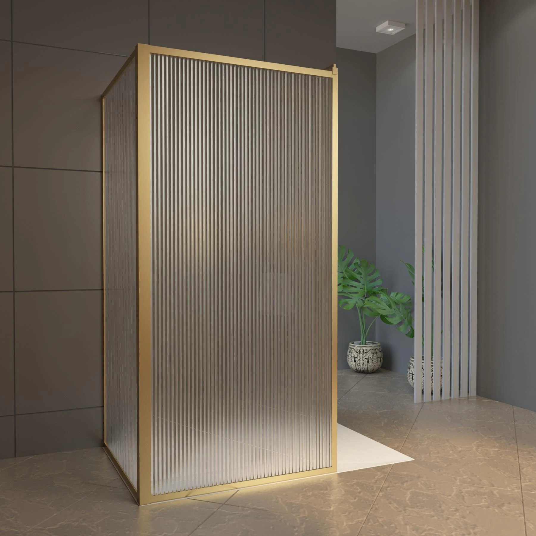 Luxor 2 Sided Walk In Fluted Shower Enclosure with Tray & Brass Frame - 8mm Easy Clean Glass