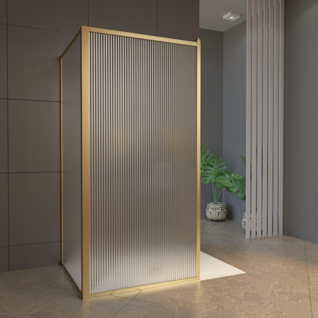 Luxor 2 Sided Walk In Fluted Shower Enclosure with Tray & Brushed Brass Frame - 8mm Easy Clean Glass