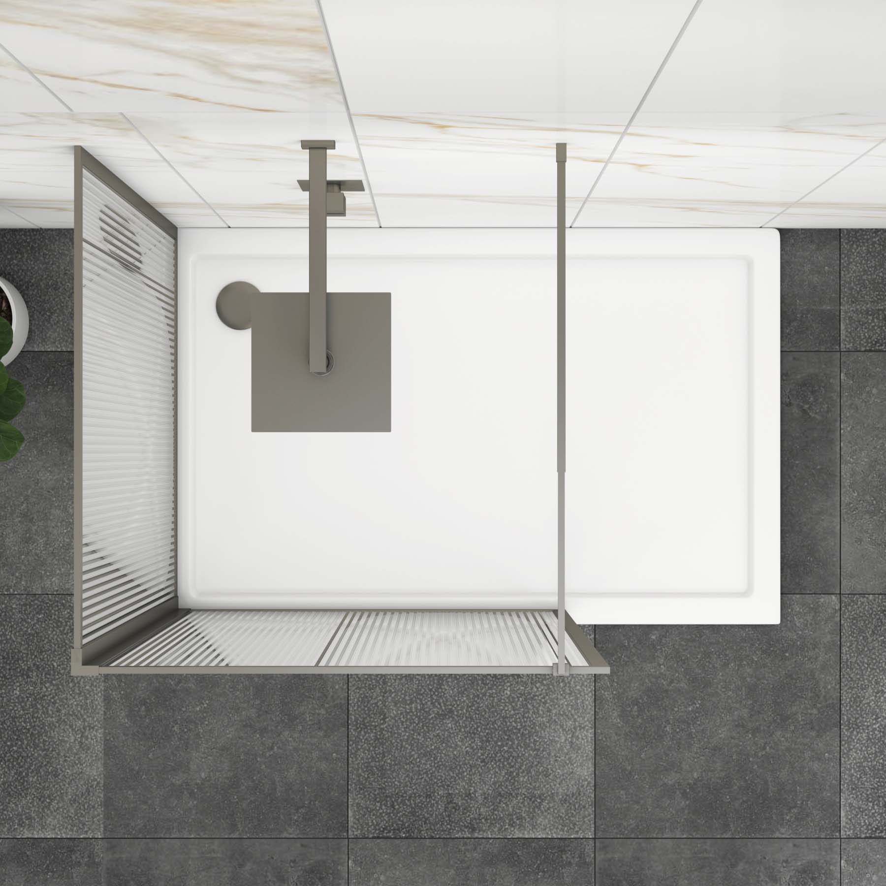 Luxor 2 Sided Walk In Fluted Shower Enclosure with 1200 x 900mm Tray & Gun Metal Grey Frame 8mm Easy Clean Glass