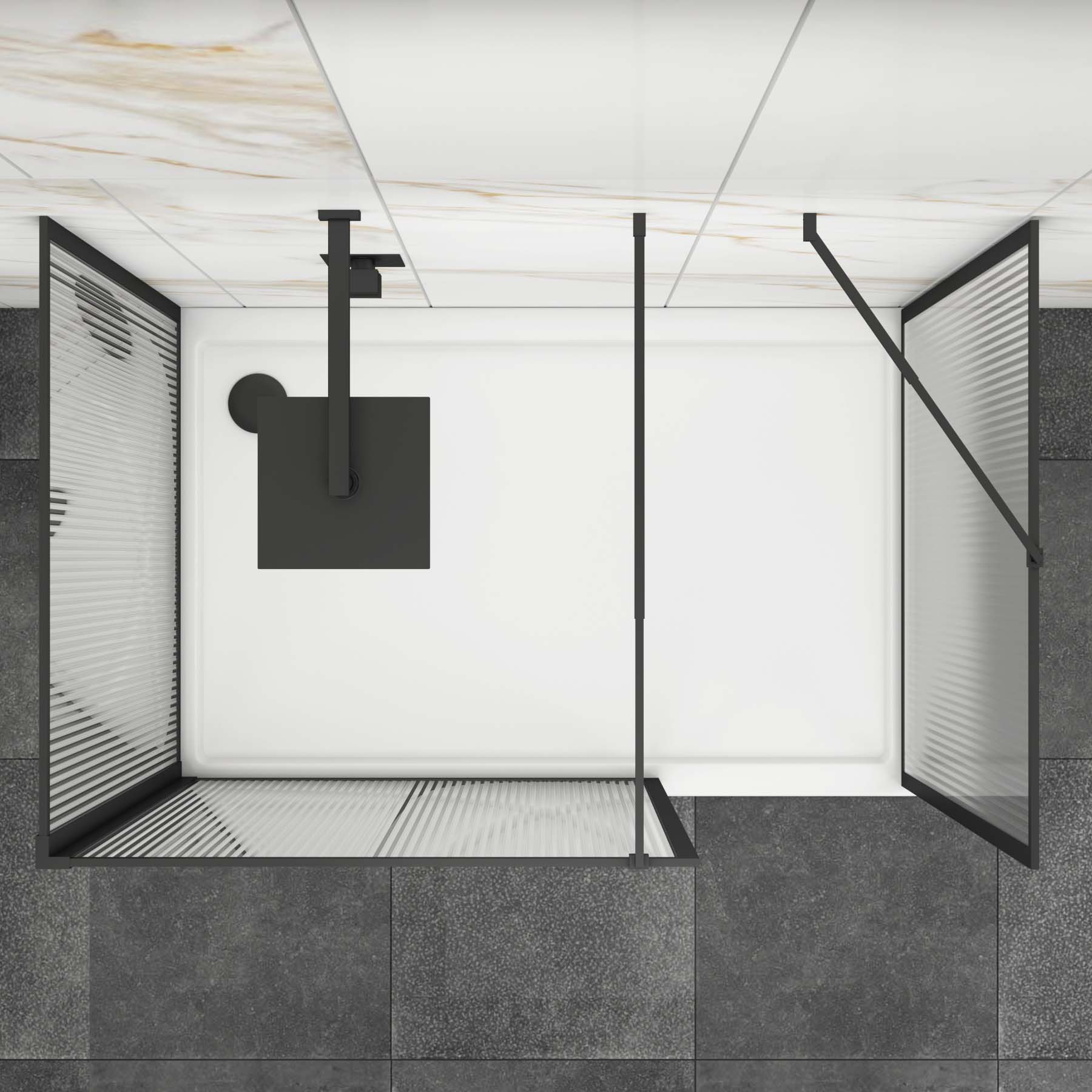 Luxor 3 Sided Walk In Fluted Shower Enclosure with 1200 x 900mm Tray & Matt Black Frame 8mm Easy Clean Glass