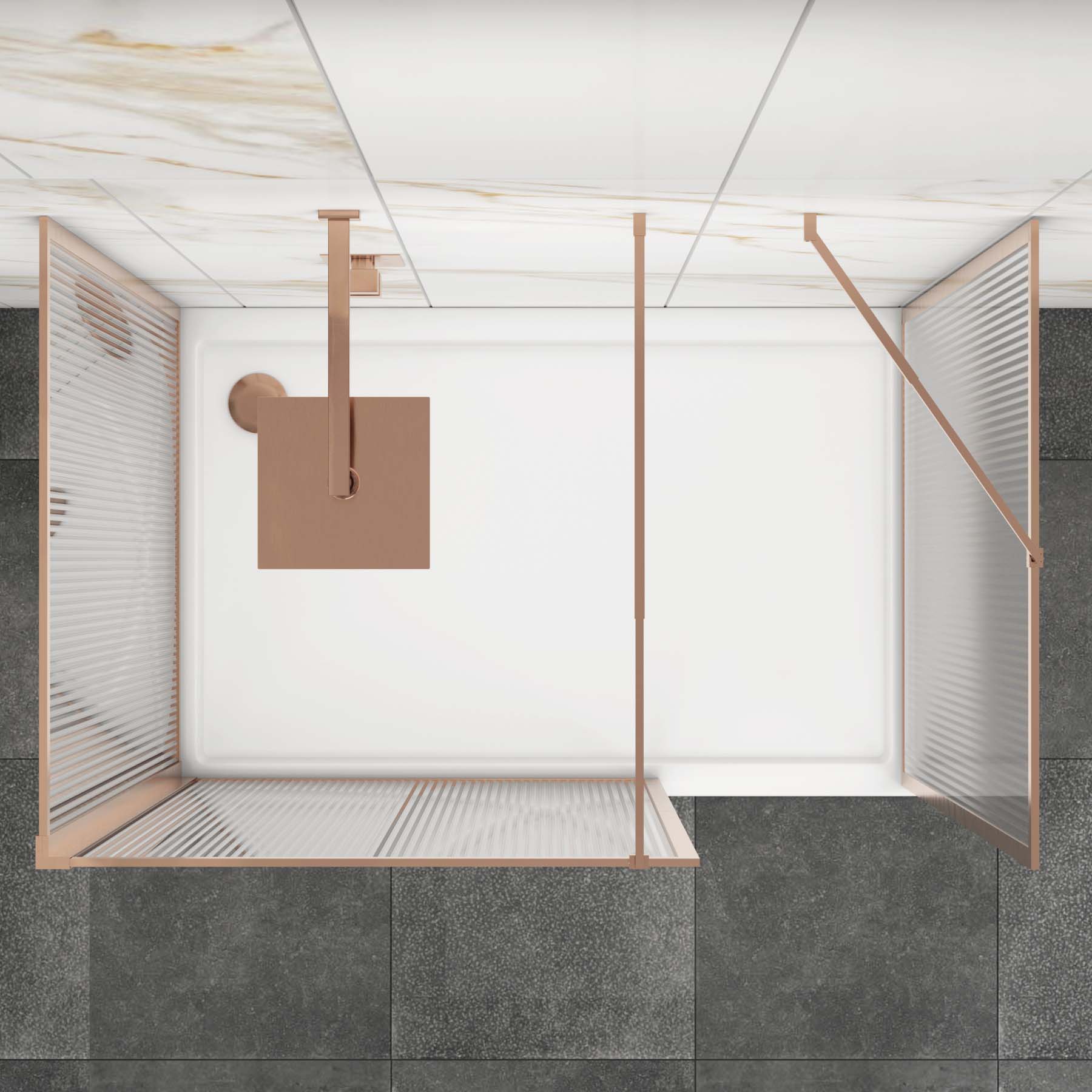 Luxor 3 Sided Walk In Fluted Shower Enclosure with Stone Tray & Brushed Bronze Frame 8mm Easy Clean Glass