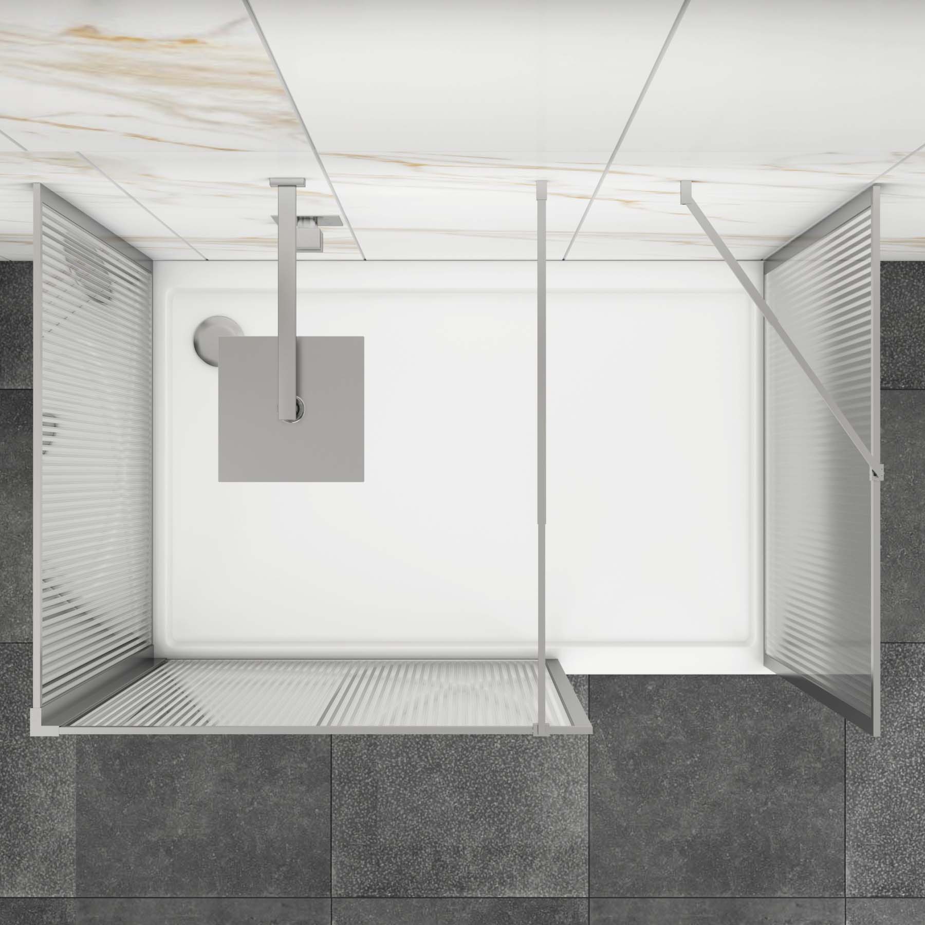 Luxor 3 Sided Walk In Fluted Shower Enclosure with 1200 x 900mm Tray & Chrome Frame 8mm Easy Clean Glass