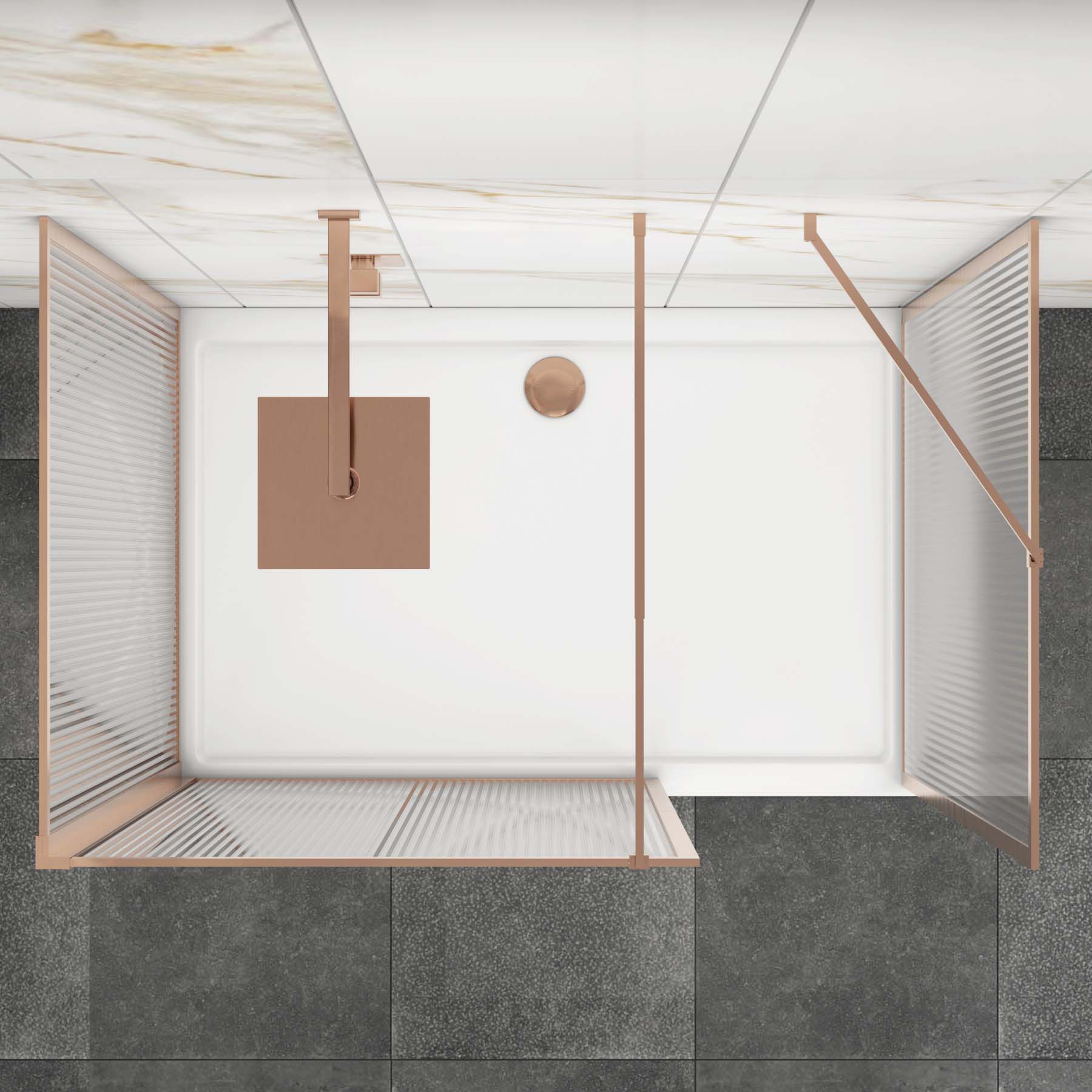 Luxor 3 Sided Walk In Fluted Shower Enclosure with 1700 x 900mm Tray & Brushed Bronze Frame 8mm Easy Clean Glass