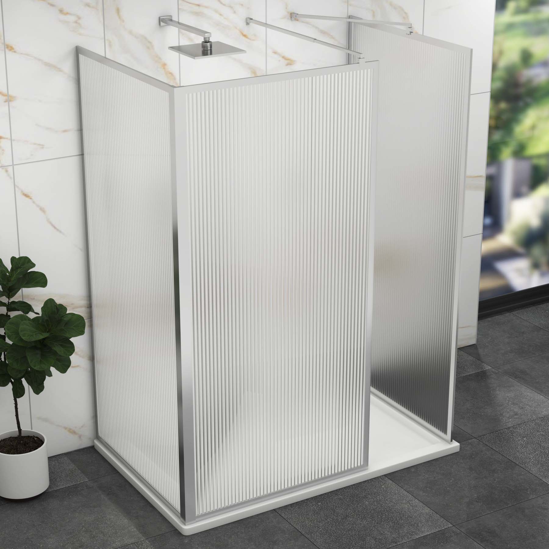 Luxor 3 Sided Walk In Fluted Shower Enclosure with 1700 x 900mm Tray & Chrome Frame 8mm Easy Clean Glass