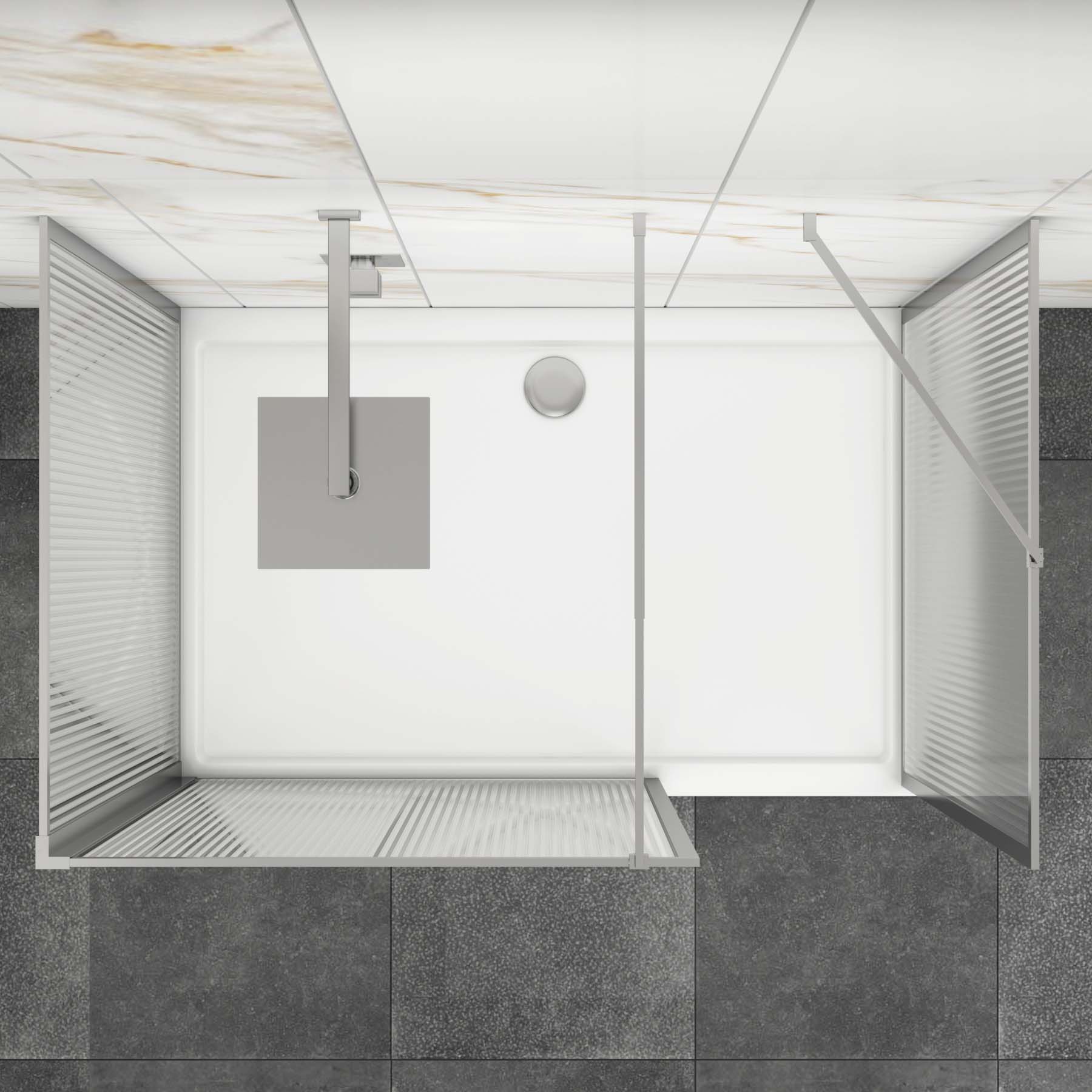 Luxor 3 Sided Walk In Fluted Shower Enclosure with 1700 x 900mm Tray & Chrome Frame 8mm Easy Clean Glass