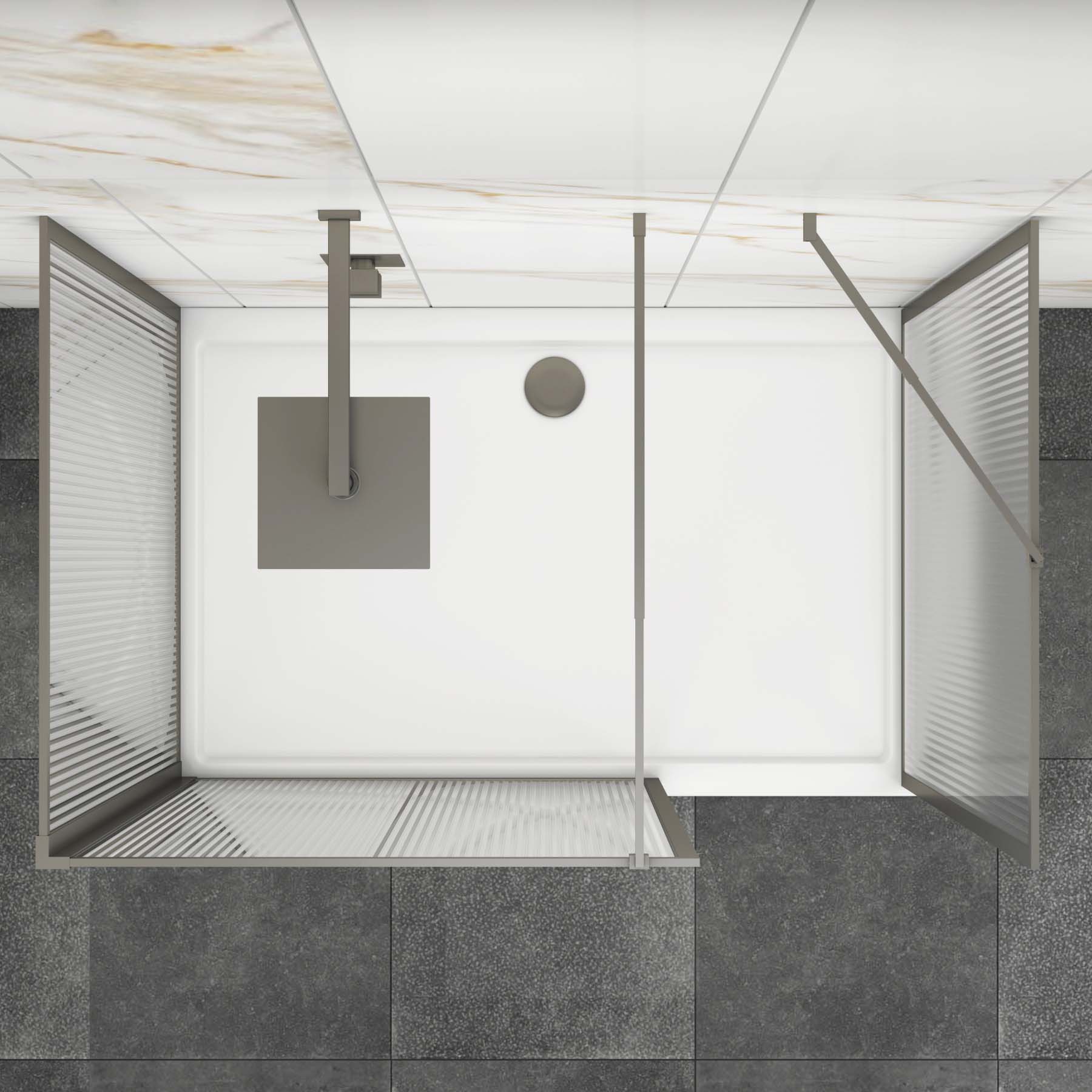 Luxor 3 Sided Walk In Fluted Shower Enclosure with 1400 x 900mm Tray & Gun Metal Grey Frame 8mm Easy Clean Glass