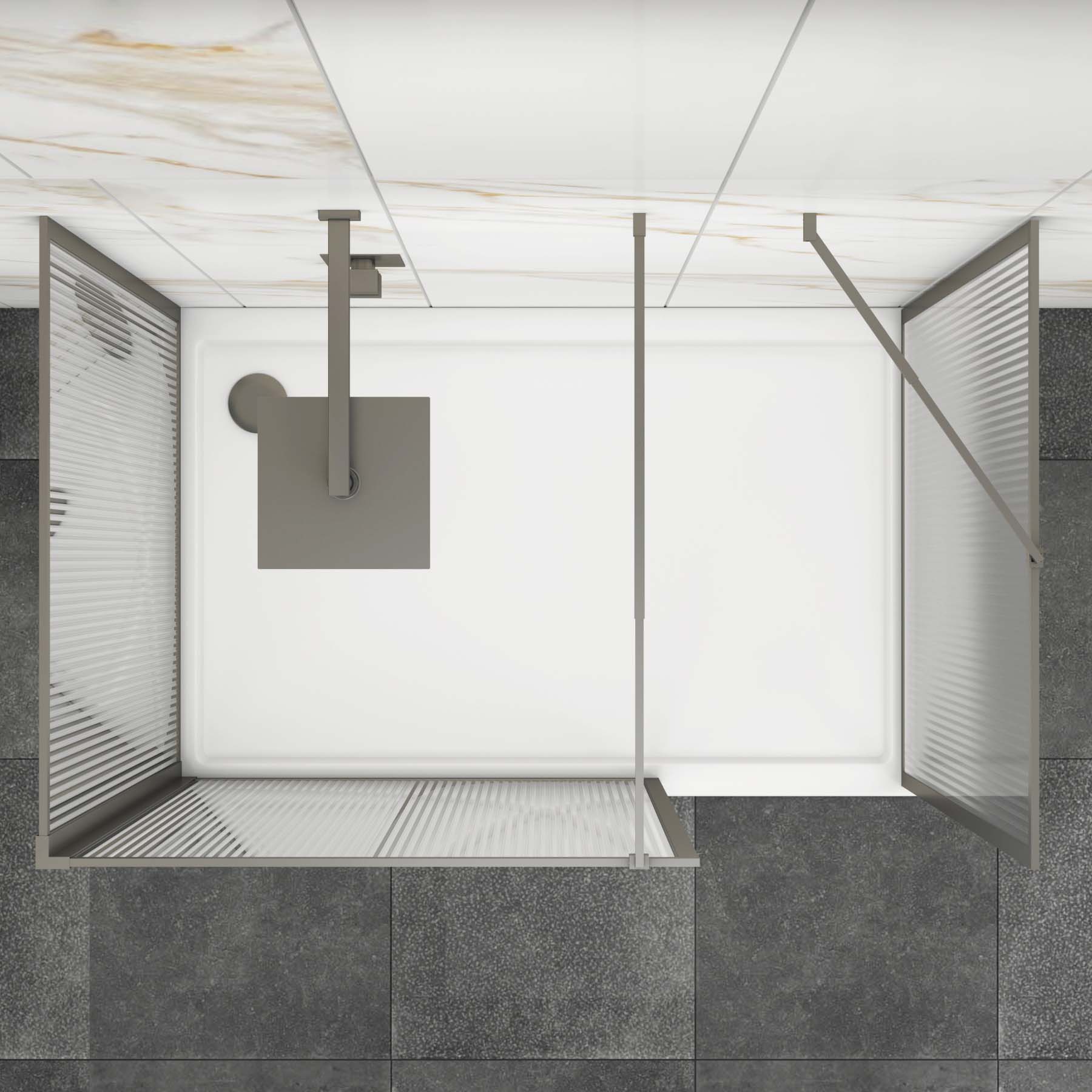 Luxor 3 Sided Walk In Fluted Shower Enclosure with 1200 x 900mm Tray & Gun Metal Grey Frame 8mm Easy Clean Glass