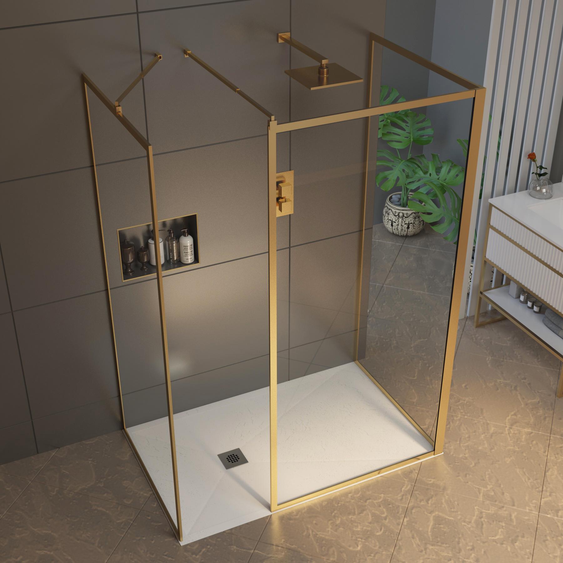 Luxor 3 Sided Walk In Shower Enclosure With Tray & Brass Frame - 8mm ...