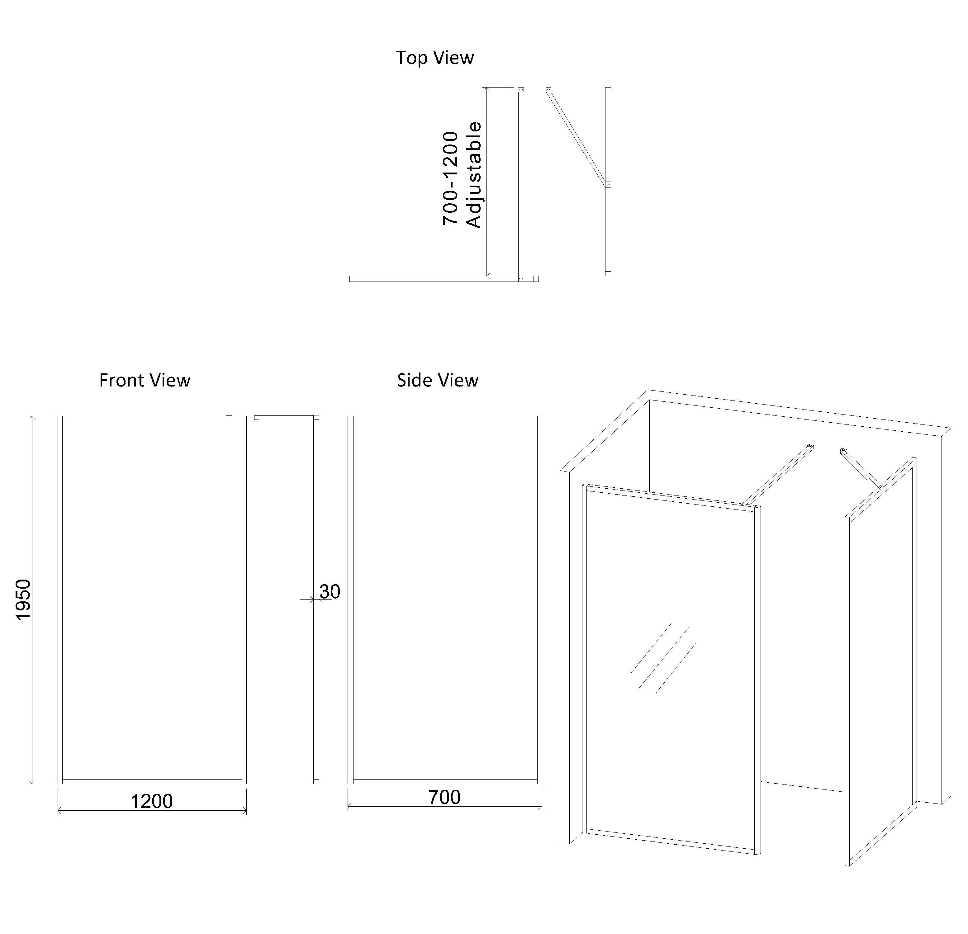 Luxor Walk In Fluted Shower Enclosure with Tray 1700 x 700mm & Brass