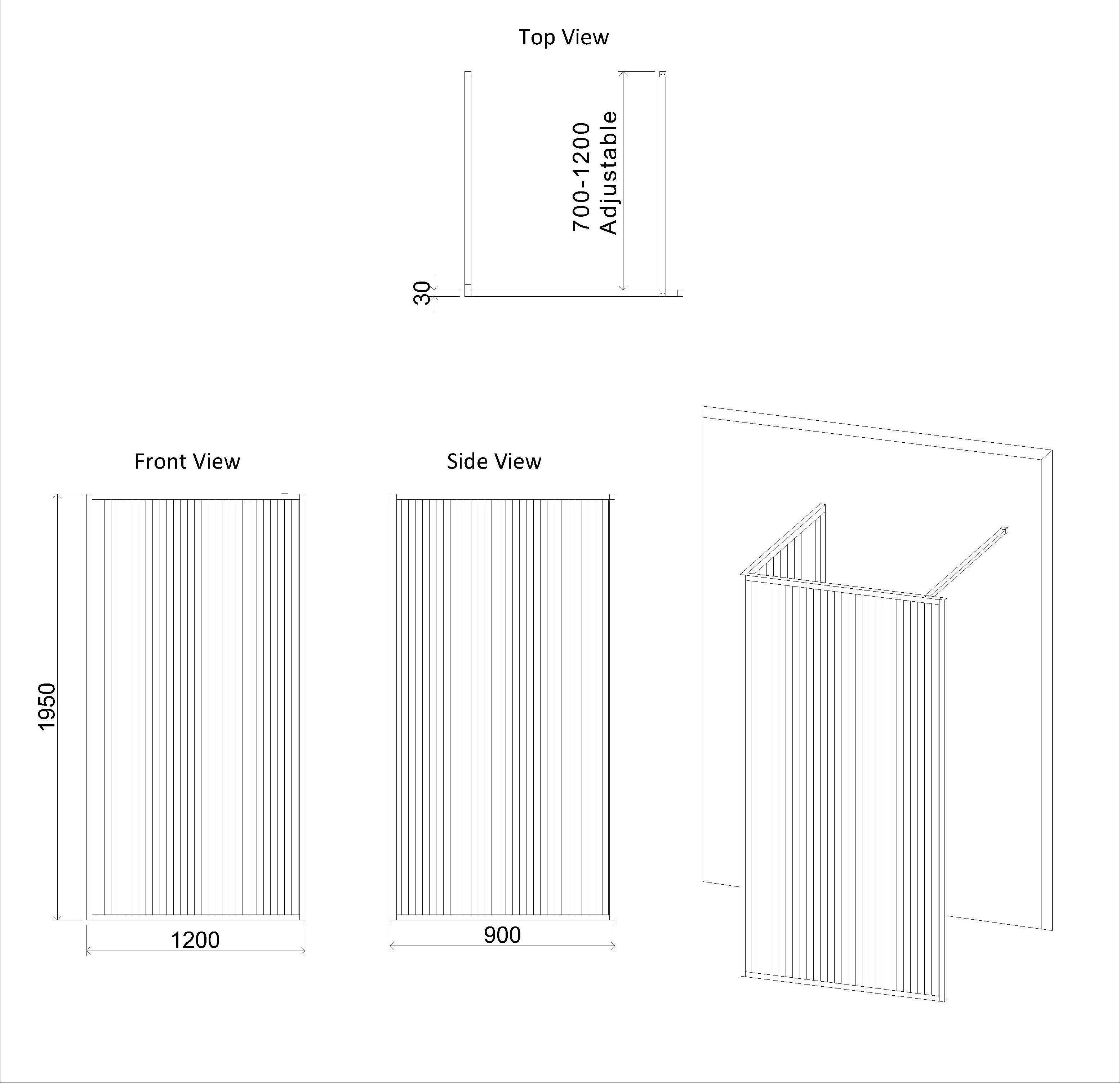 Luxor 2 Sided Walk In Fluted Shower Enclosure with 1700 x 900mm Tray & Matt Black Frame 8mm Easy Clean Glass