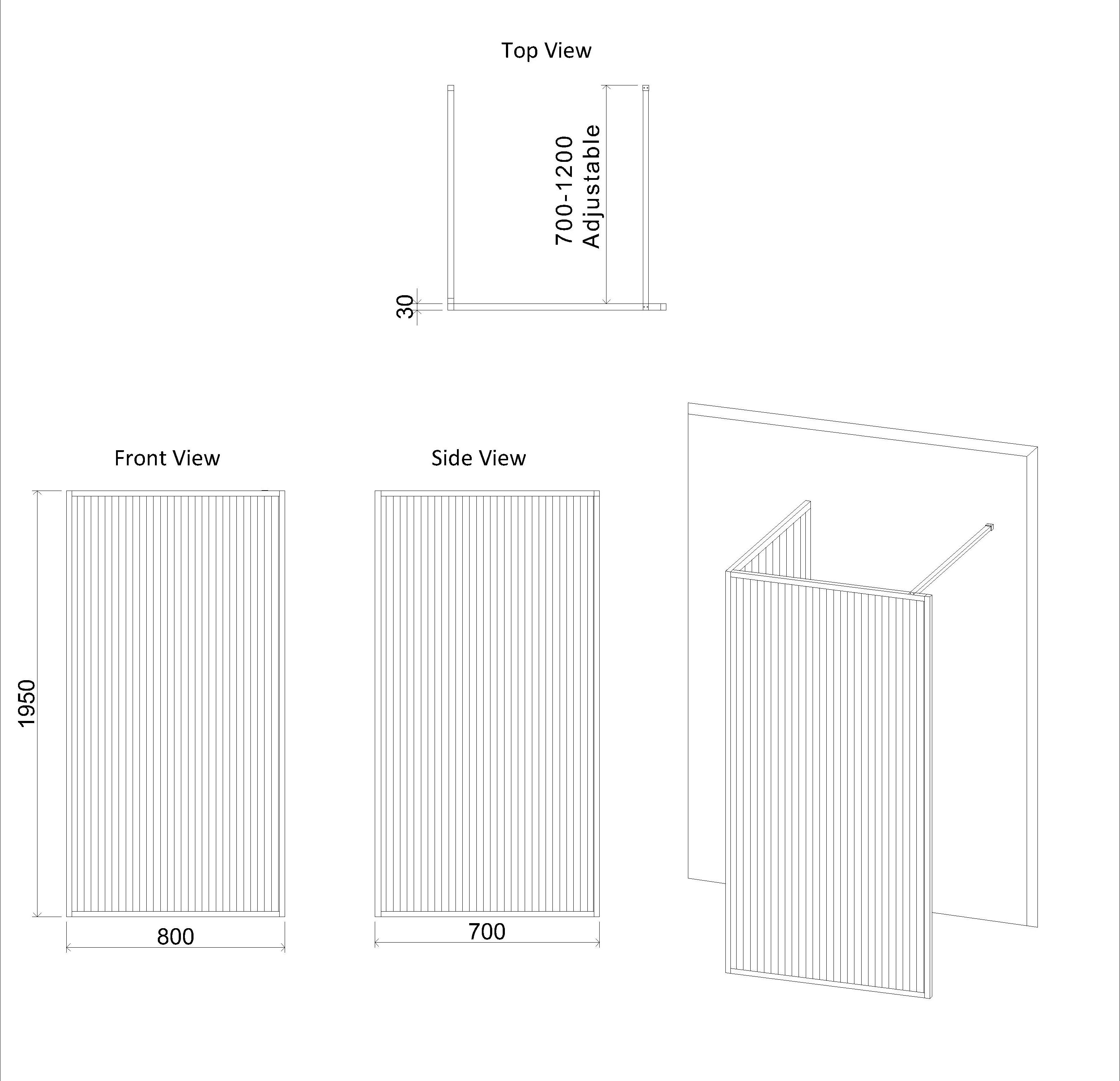 Luxor 2 Sided Walk In Fluted Shower Enclosure with 1200 x 700mm Tray & Gun Metal Grey Frame 8mm Easy Clean Glass
